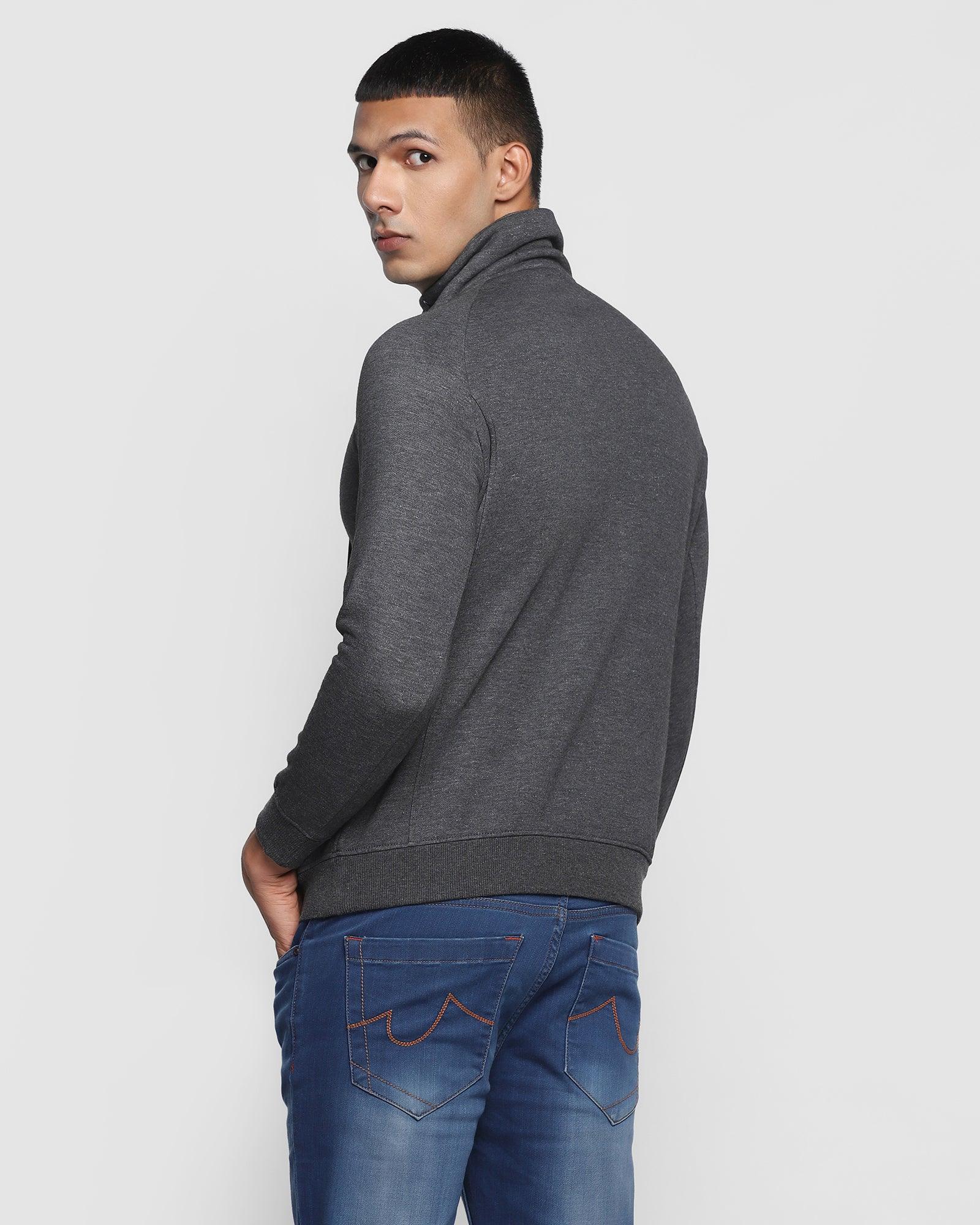 Stylized Collar Sweatshirt In Dark Grey (Kang) - Blackberrys