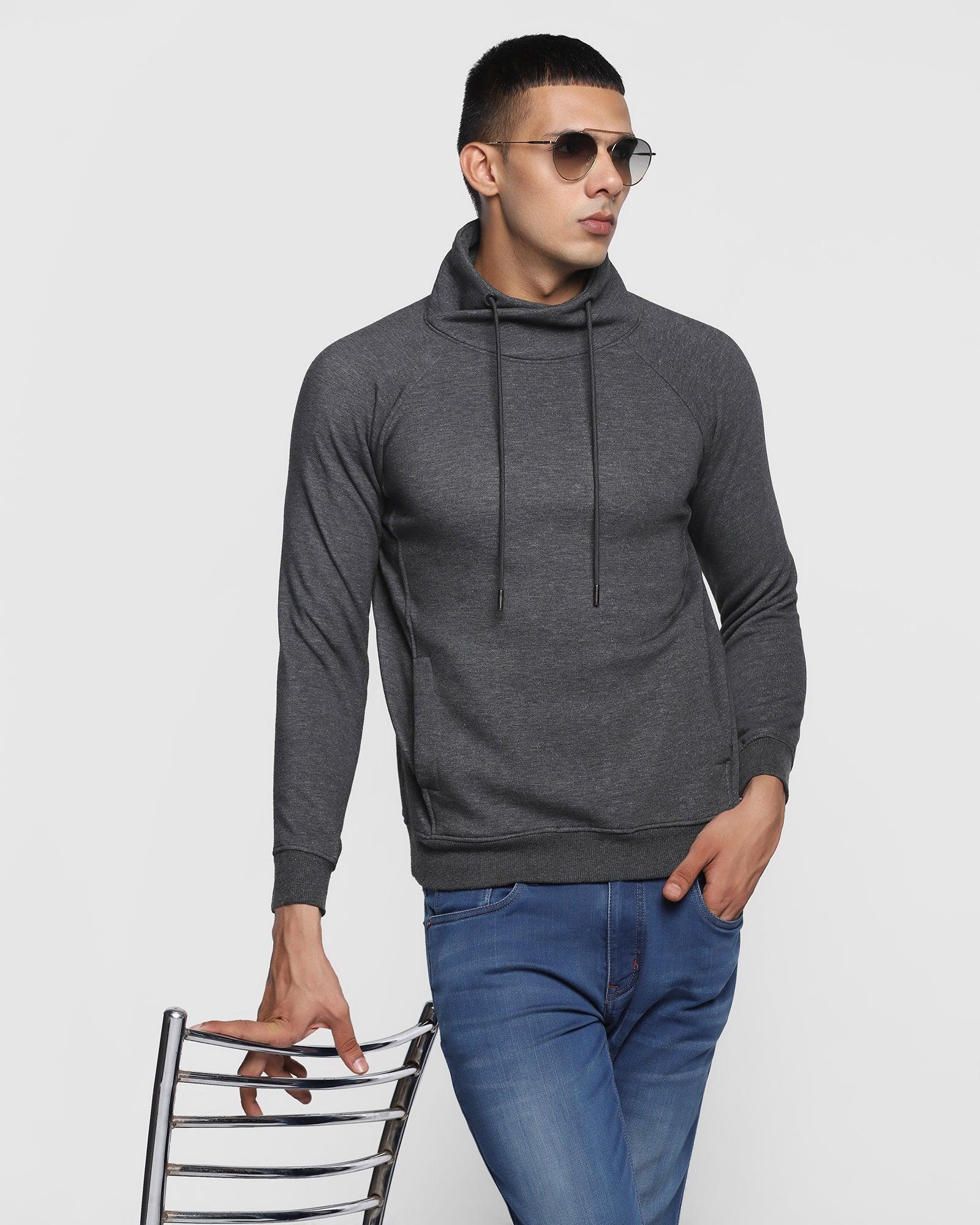 Stylized Collar Sweatshirt In Dark Grey (Kang) - Blackberrys