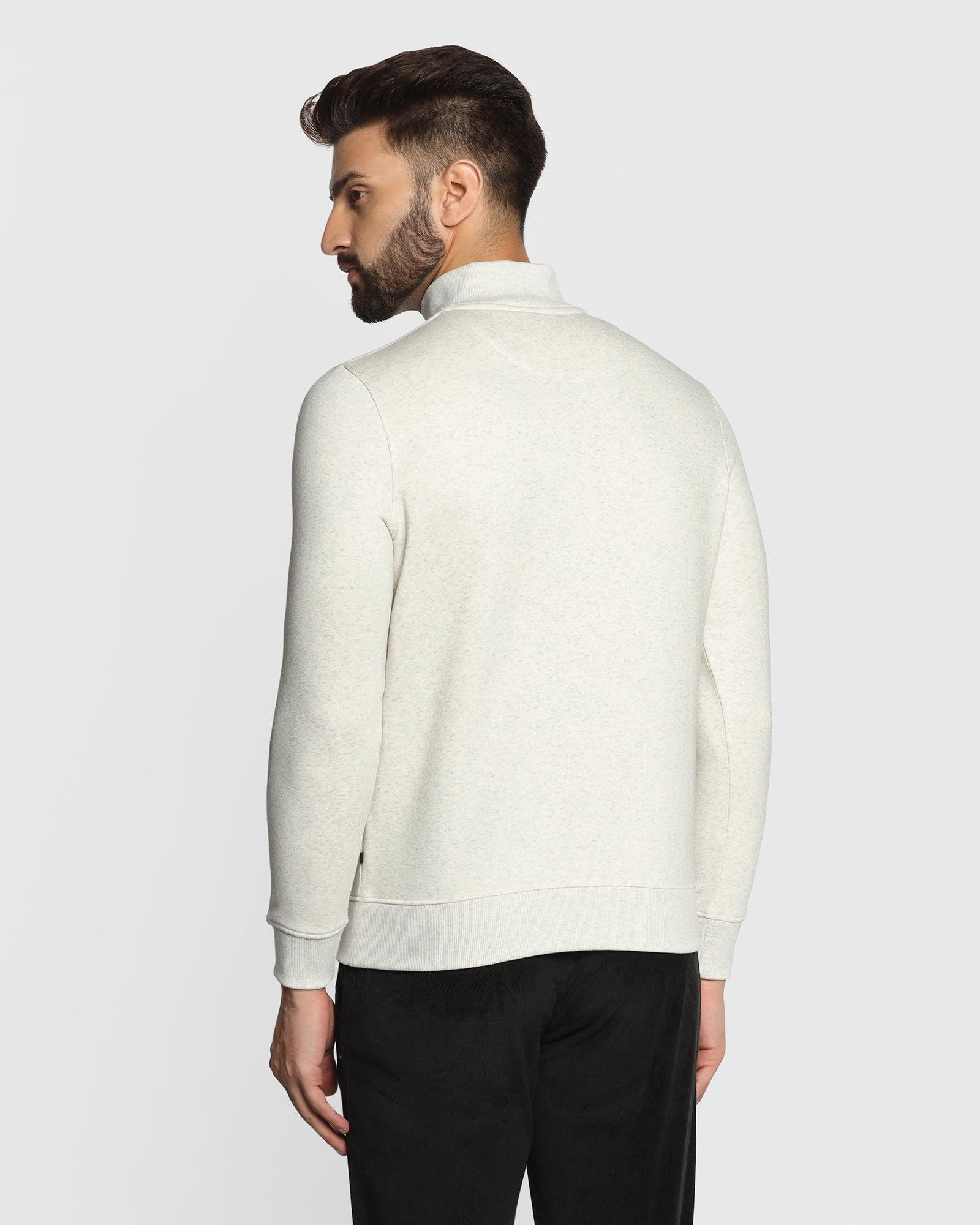 Stylized Collar Grey Melange Solid Sweatshirt - Jambo