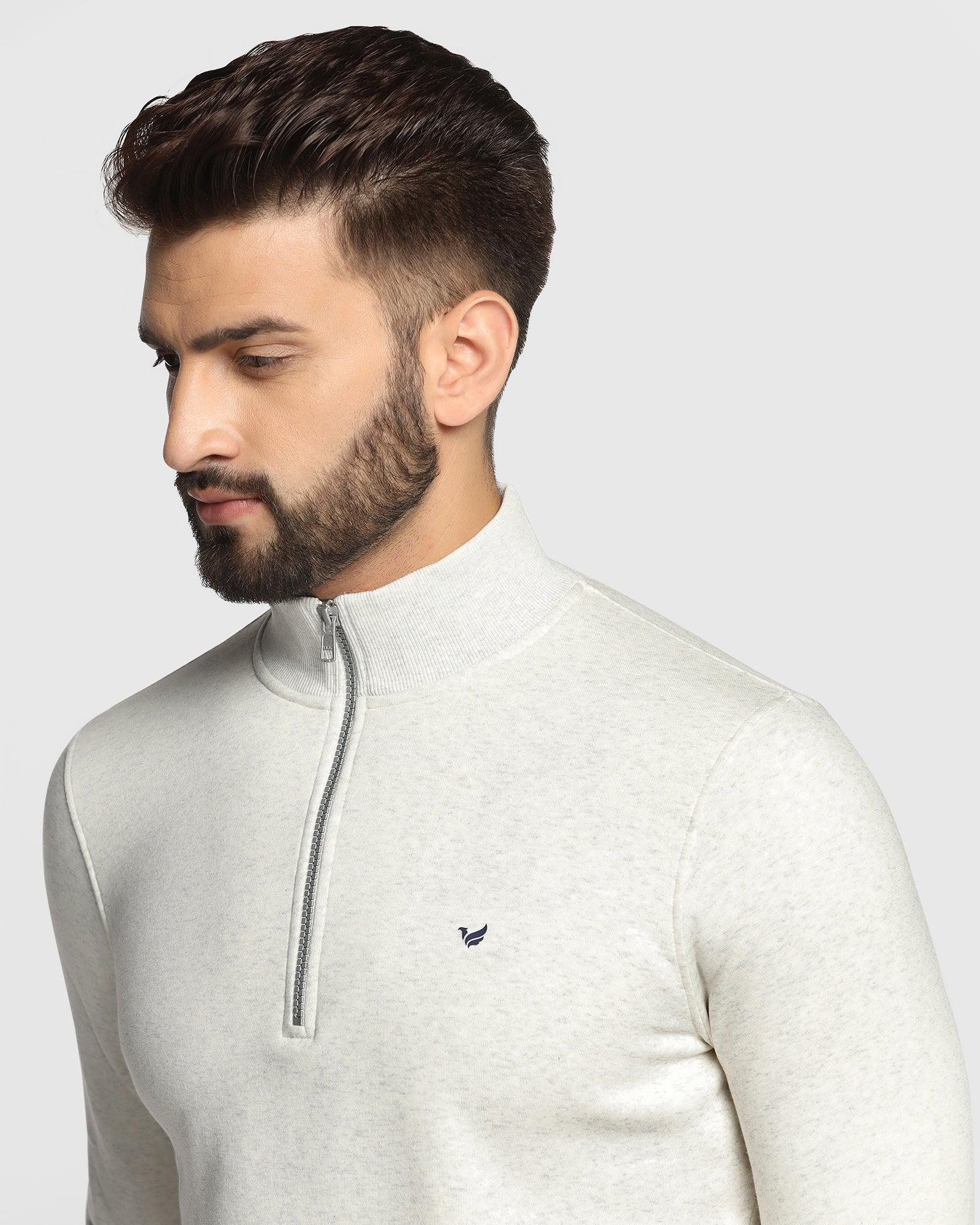 Stylized Collar Grey Melange Solid Sweatshirt - Jambo