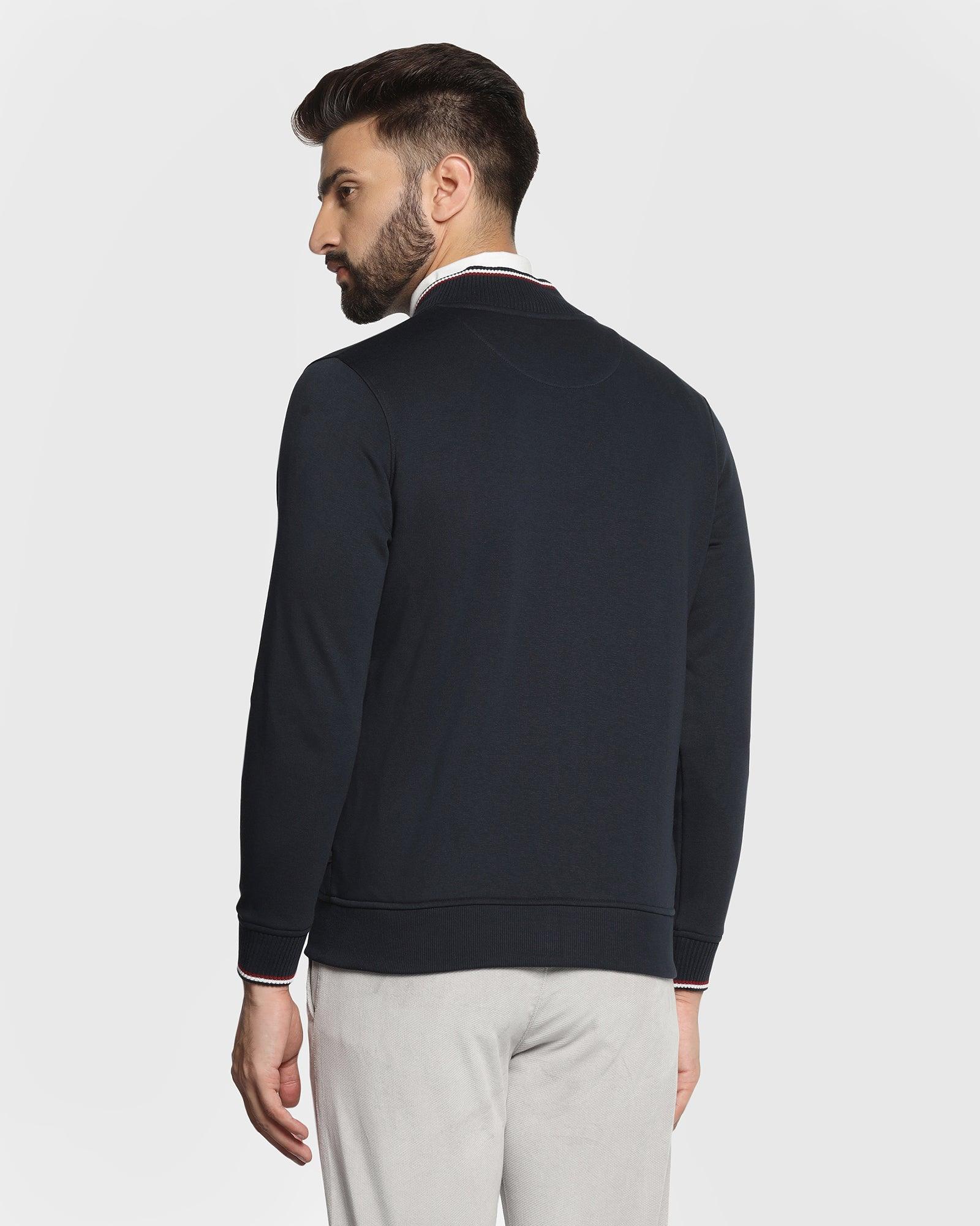 Stylized Collar Navy Solid Sweatshirt - Ryan