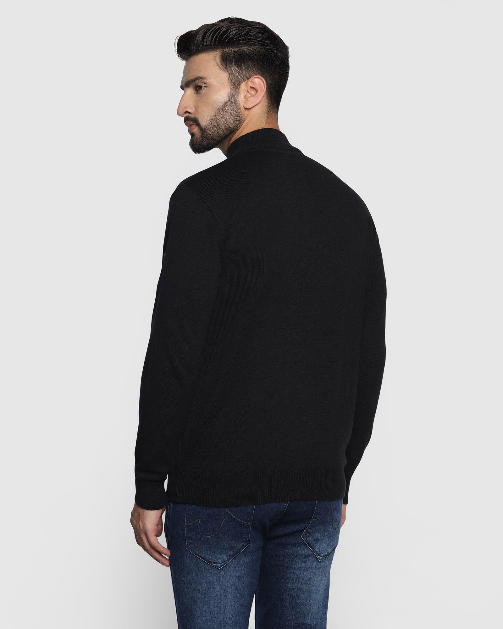 Stylized Collar Black Solid Sweater - Denver