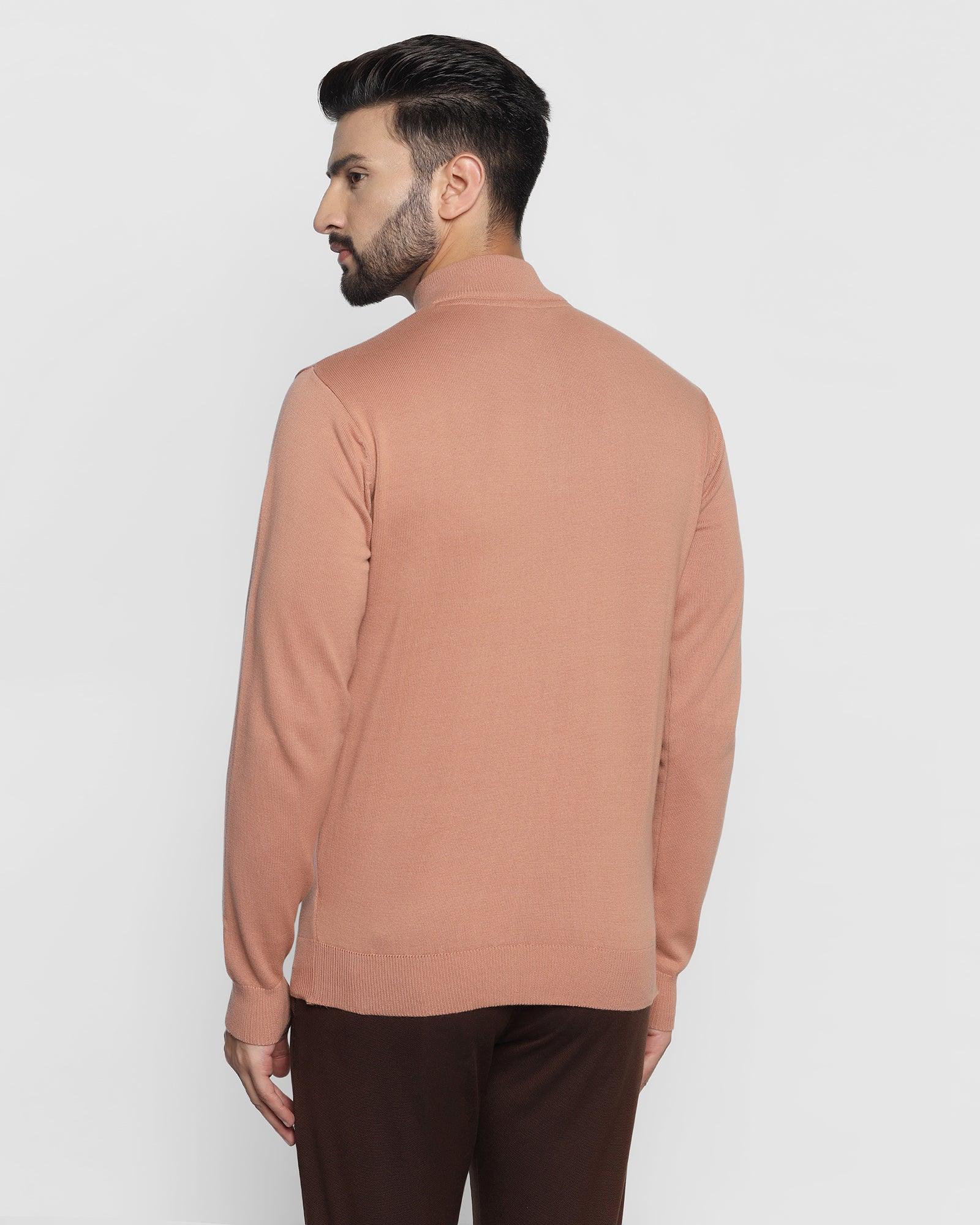 Stylized Collar Sand Stone Solid Sweater - Denver