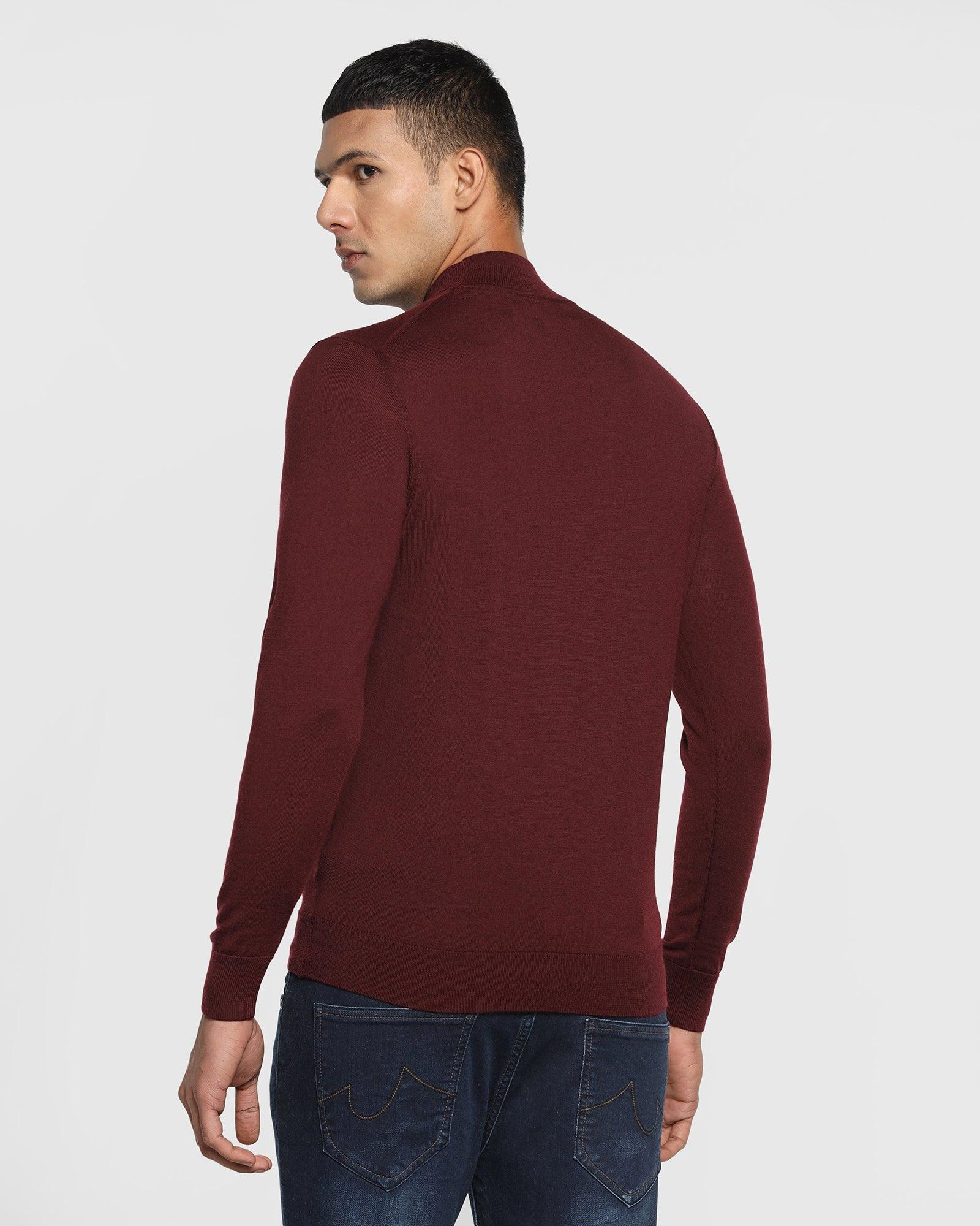 Stylized Collar Wine Solid Sweater - Domin