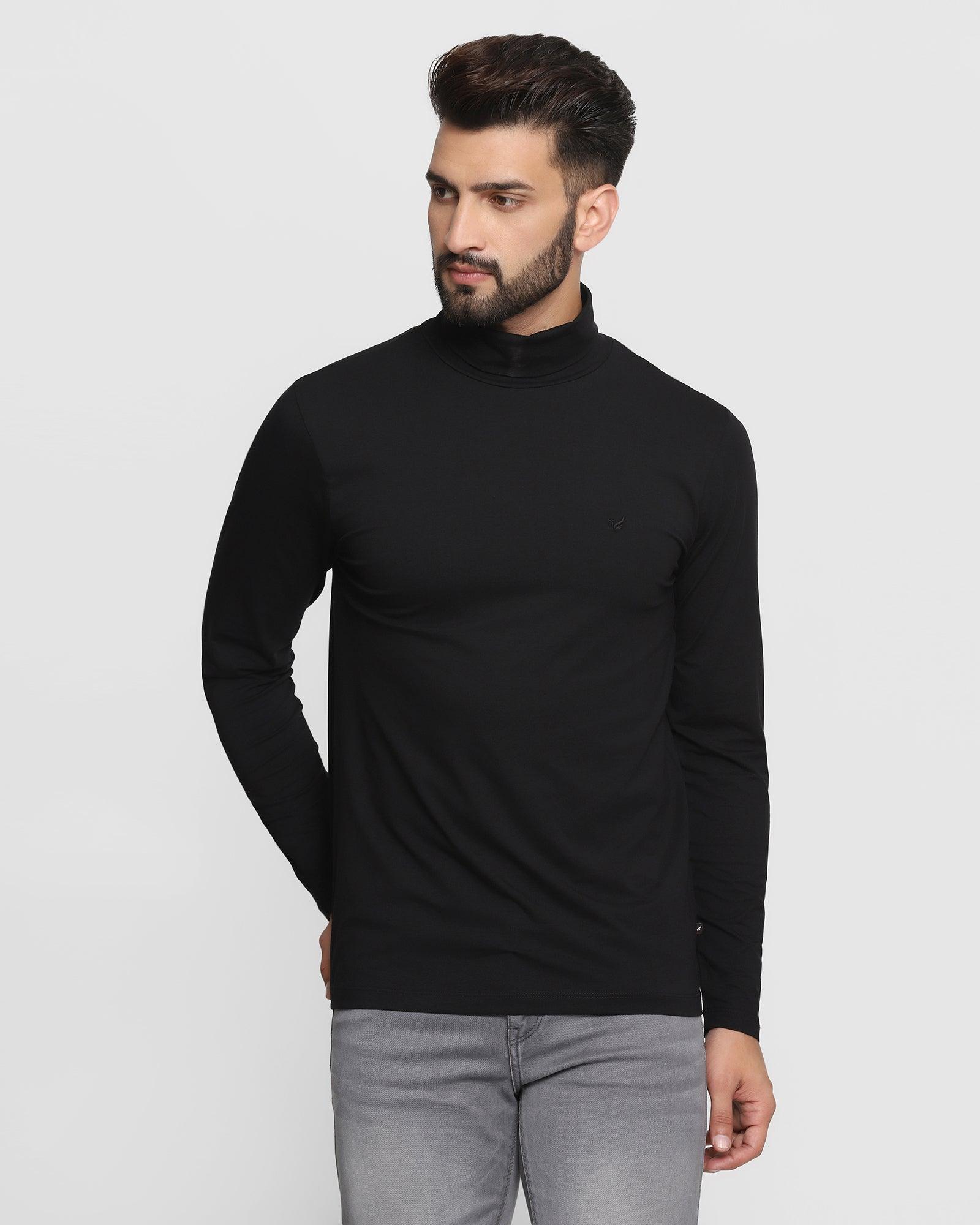 Stylized Collar Black Solid T Shirt - Jimmy