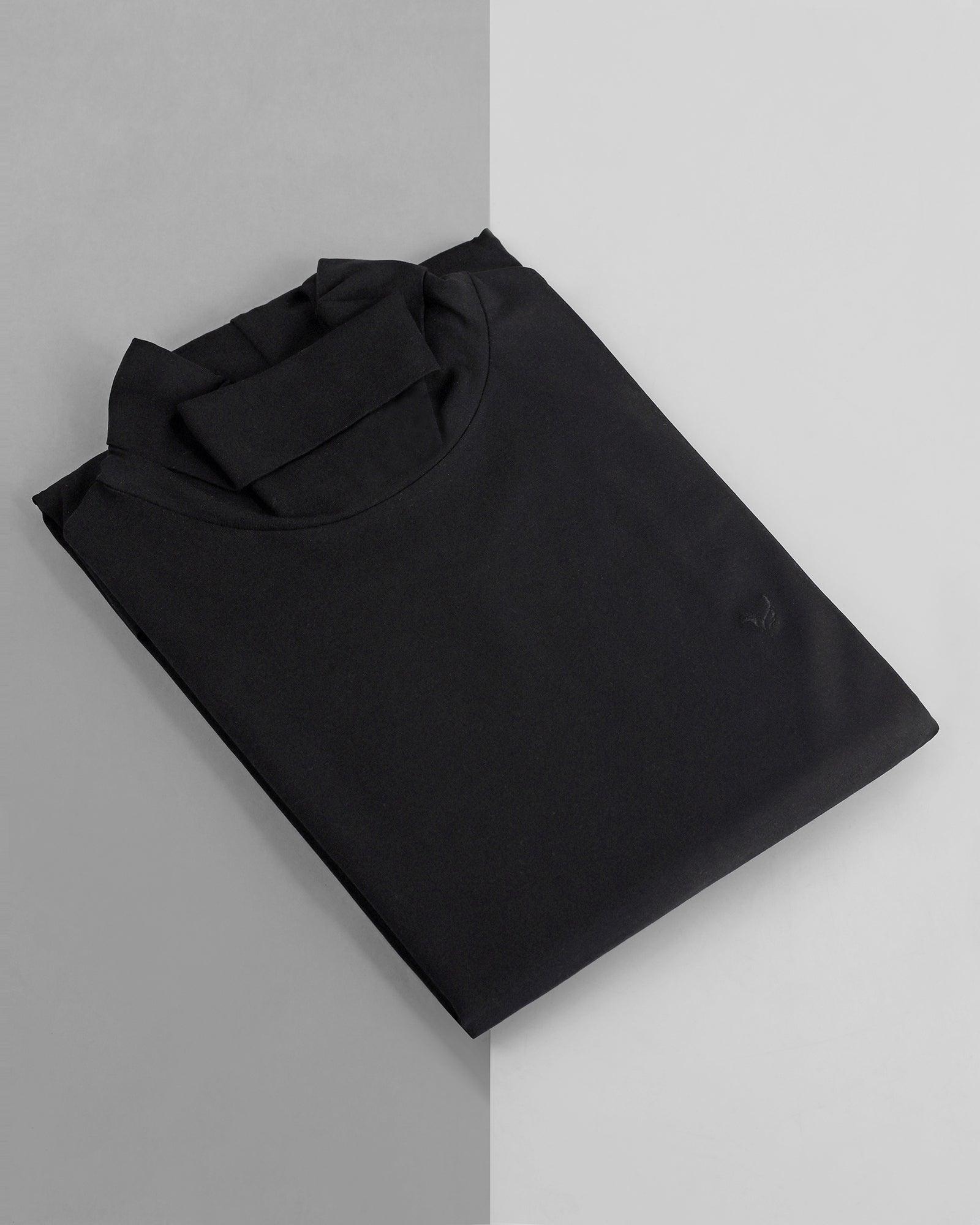 Stylized Collar Black Solid T Shirt - Jimmy