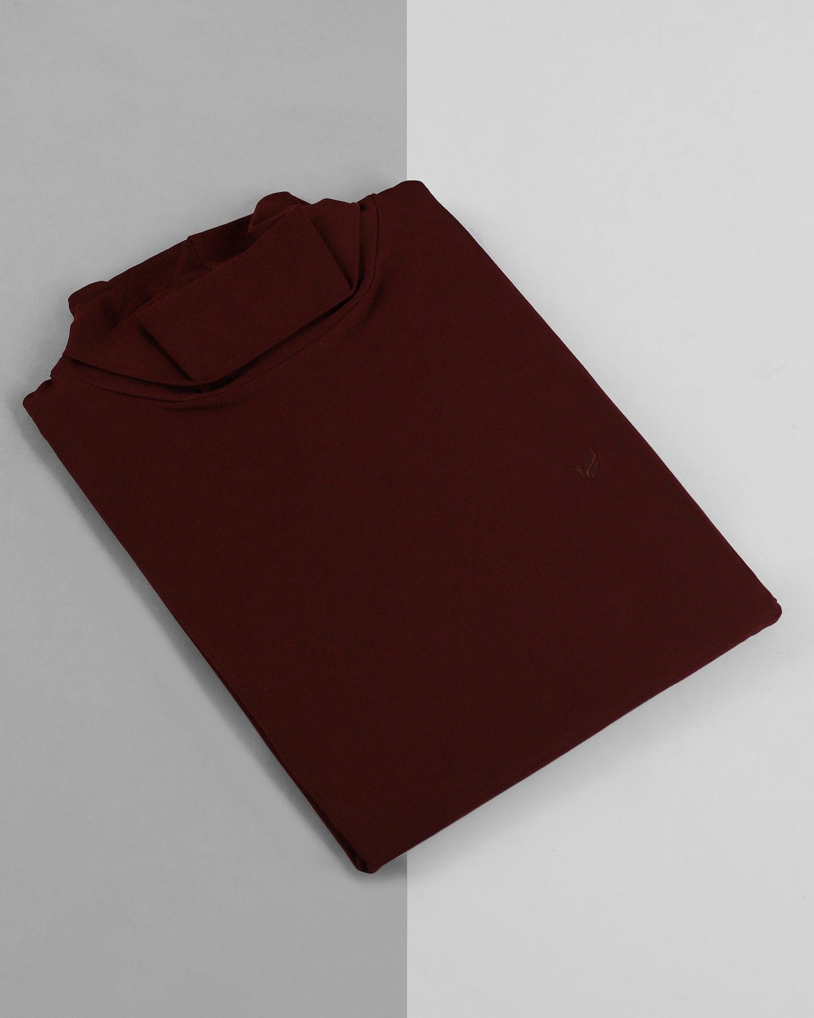 Stylized Collar Wine Solid T Shirt - Jimmy