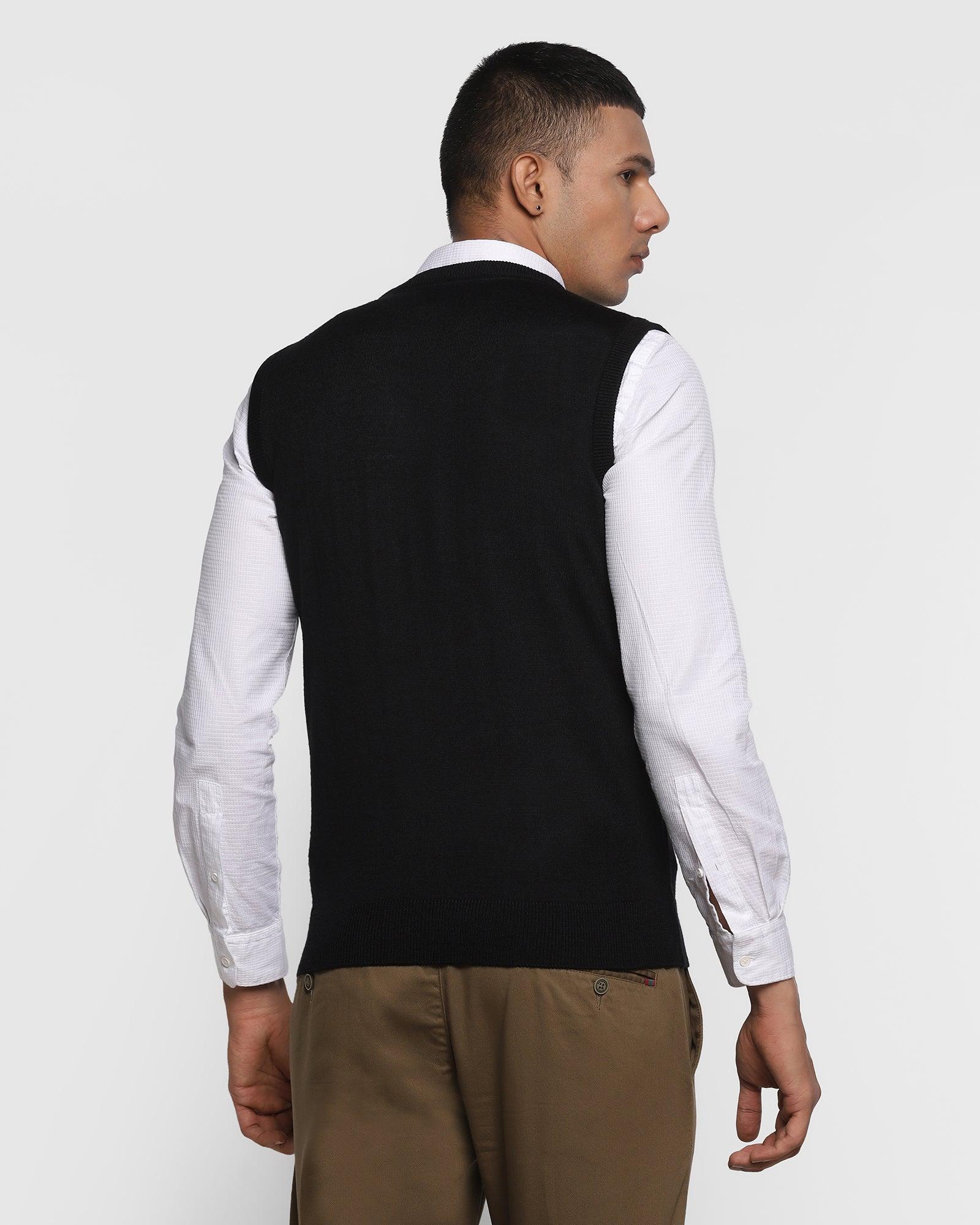 V-Neck Black Solid Sweater - Xavior