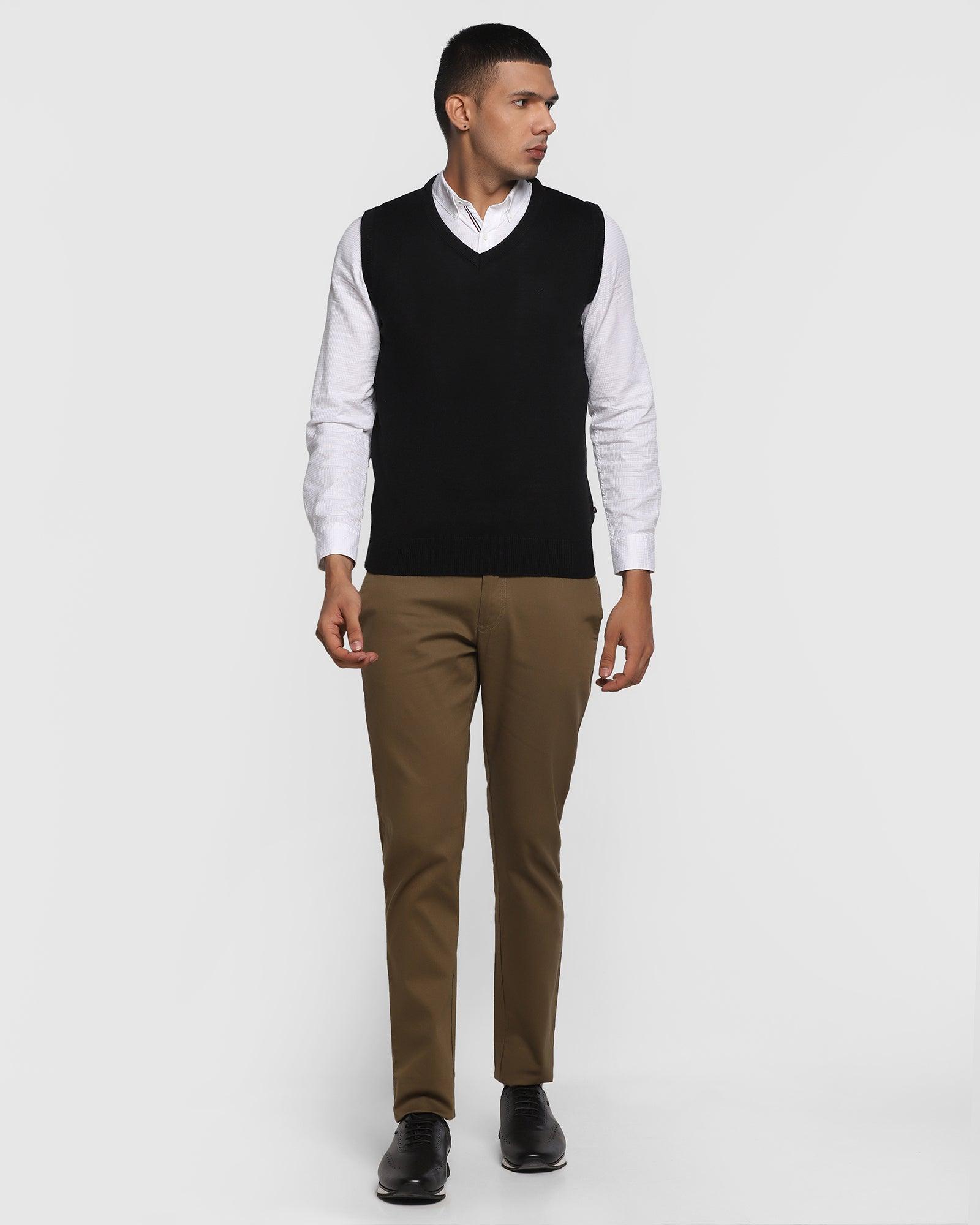 V-Neck Black Solid Sweater - Xavior