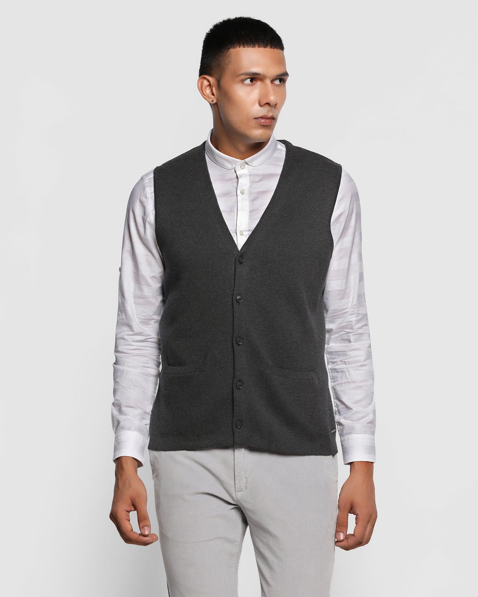 V-Neck Charcoal Grey Solid Sweater - Hudson