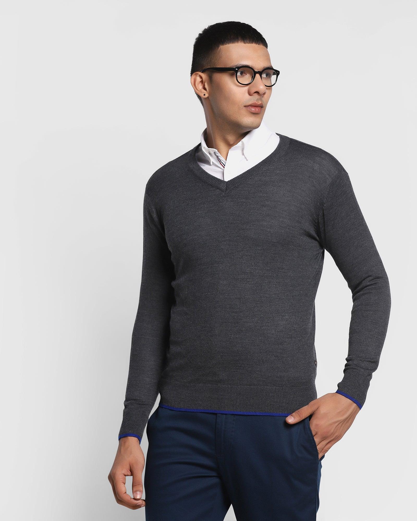 Blackberrys Long Sleeve Slim Fit Solid Sweater-Charcoal (3XL) At Nykaa Fashion - Your Online Shopping Store