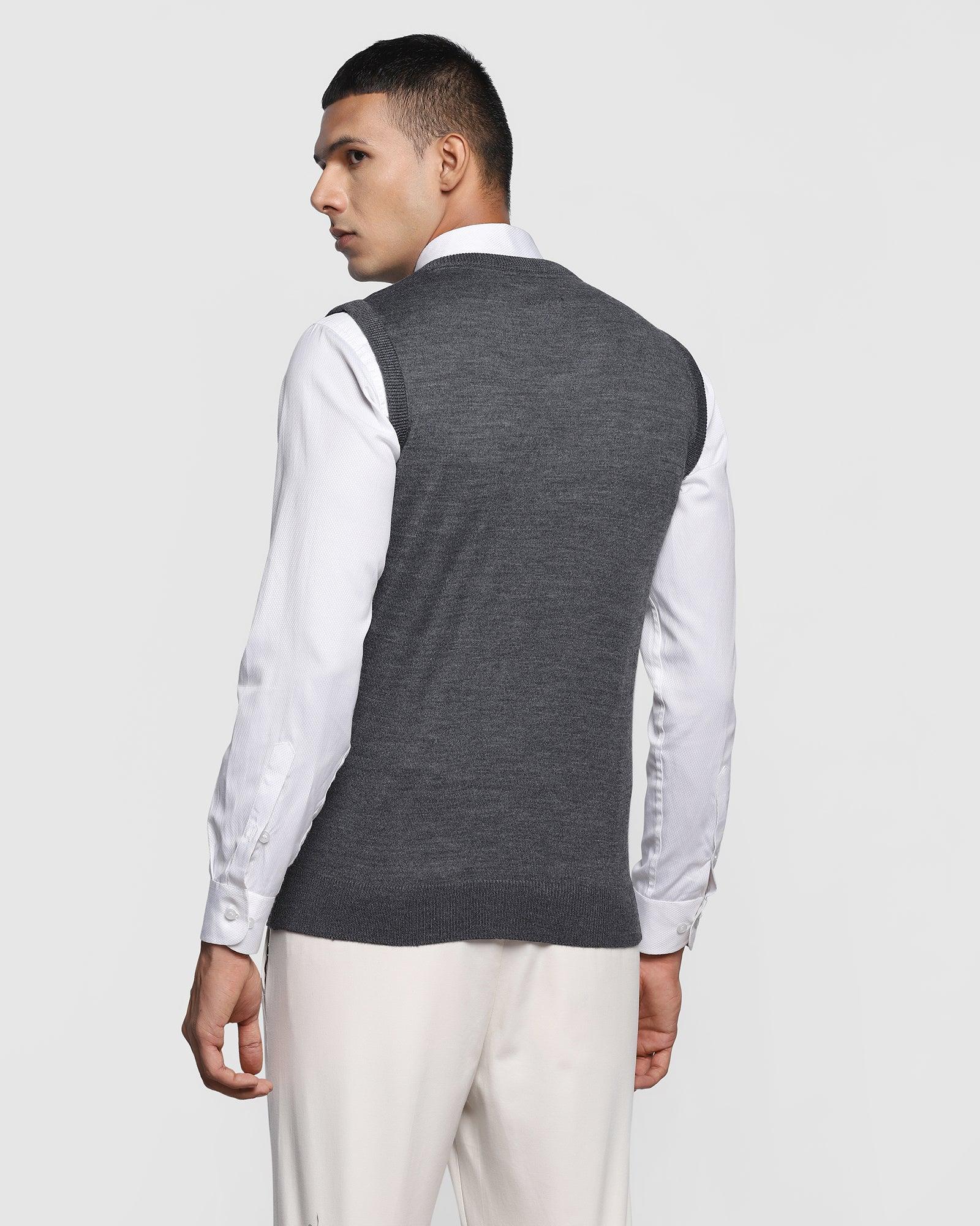 V-Neck Charcoal Solid Sweater - Xavior