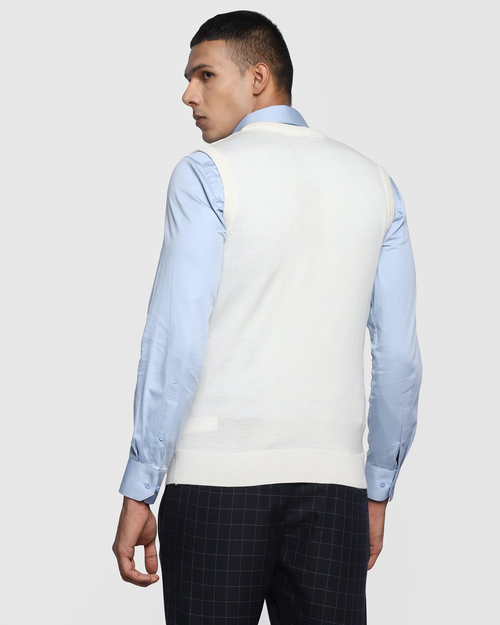 V-Neck Ecru Melange Solid Sweater - Xavior