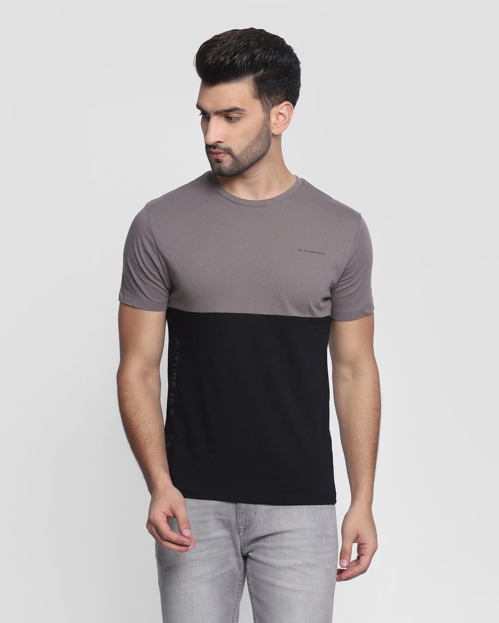 Crew Neck Grey Solid T Shirt - Split