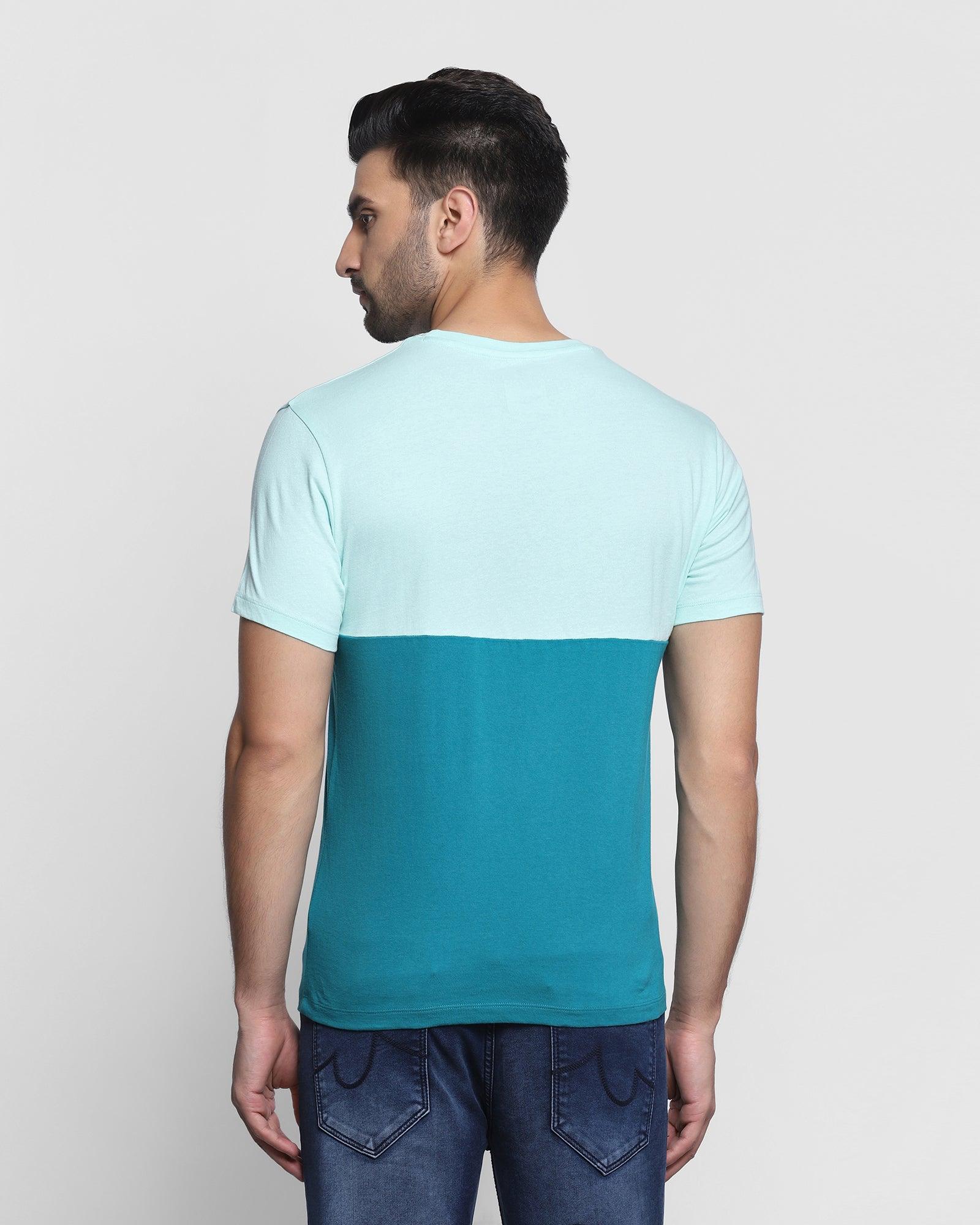 Crew Neck Aqua Solid T Shirt - Split