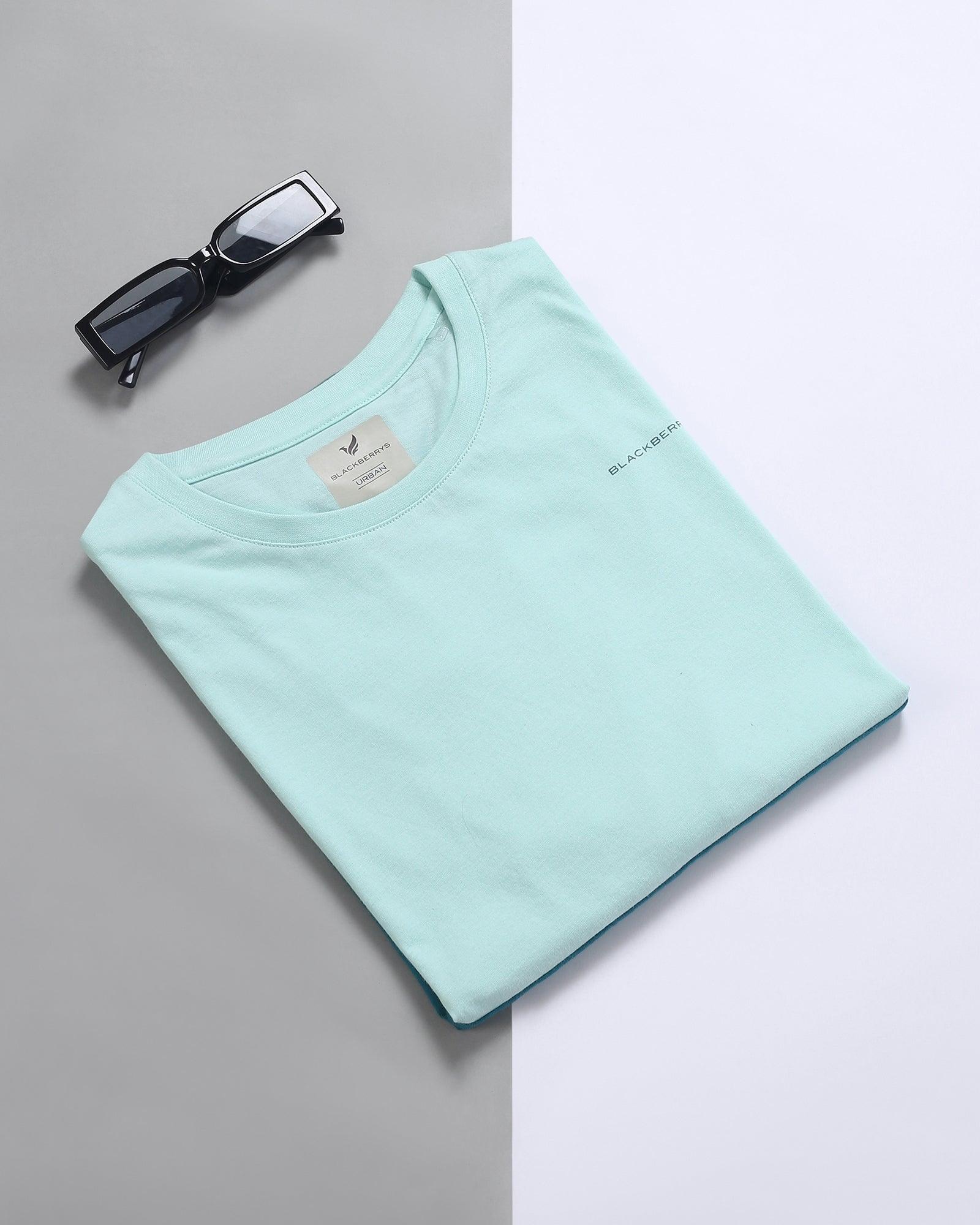 Crew Neck Aqua Solid T Shirt - Split