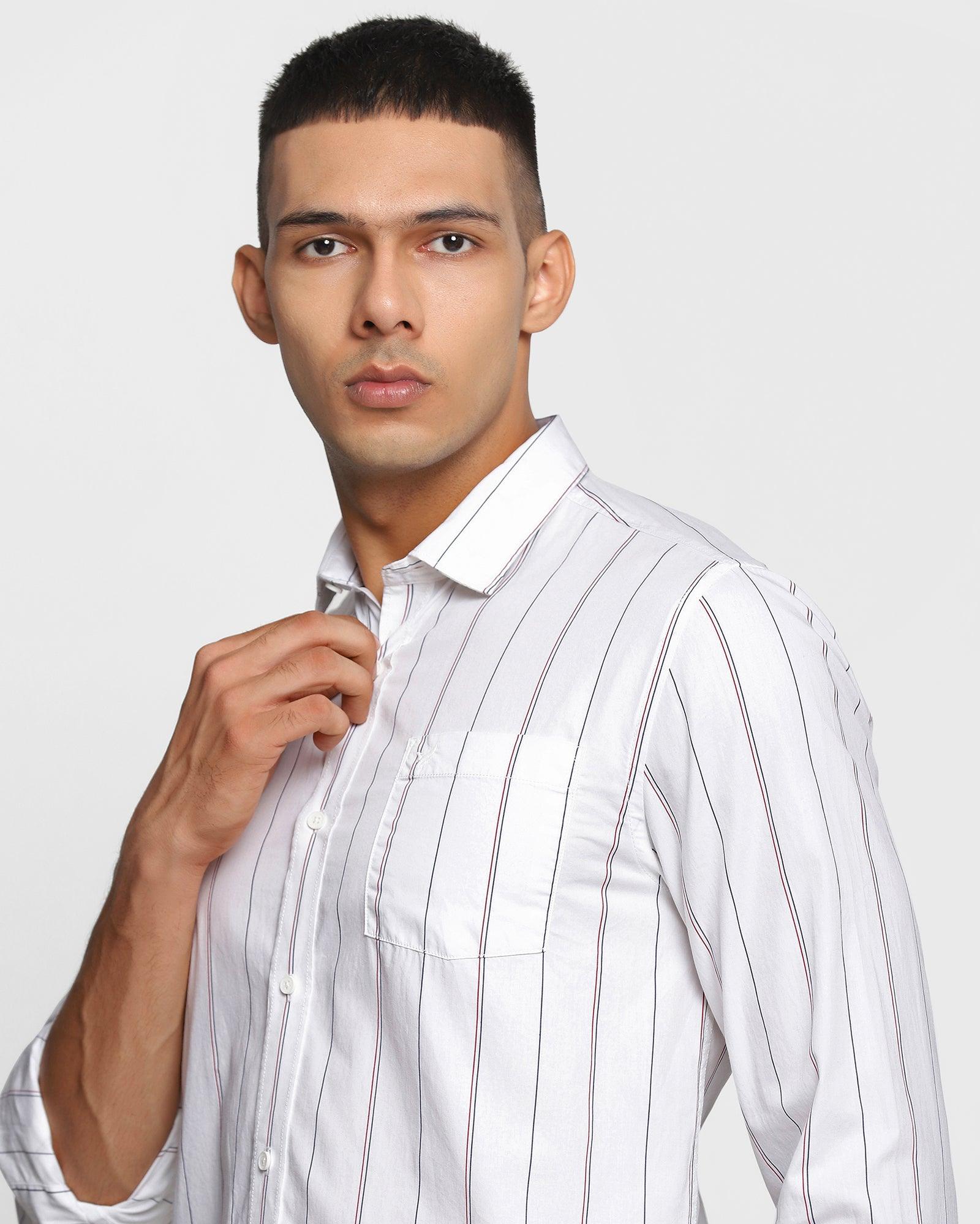 Casual White Striped Shirt - Mystic