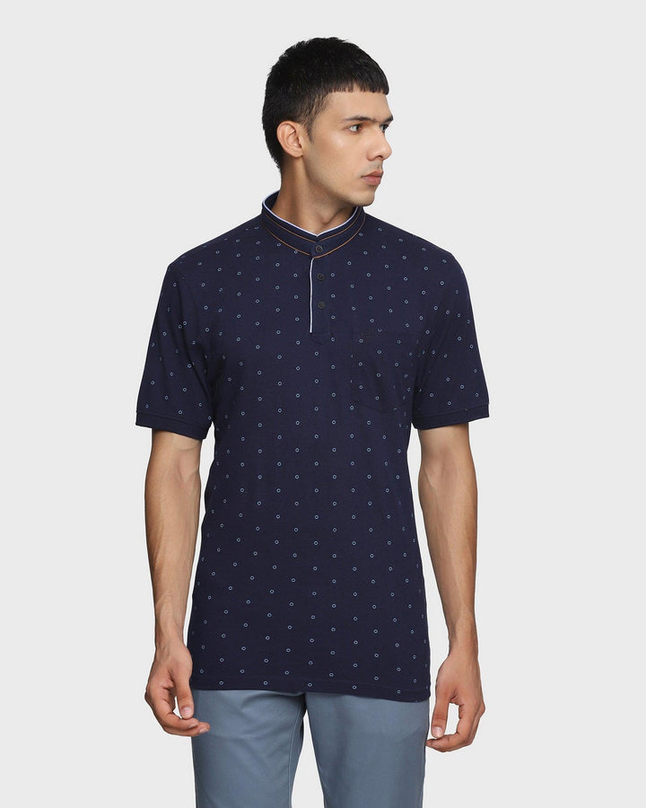 Henley Collar Navy Printed T-Shirt - Francis