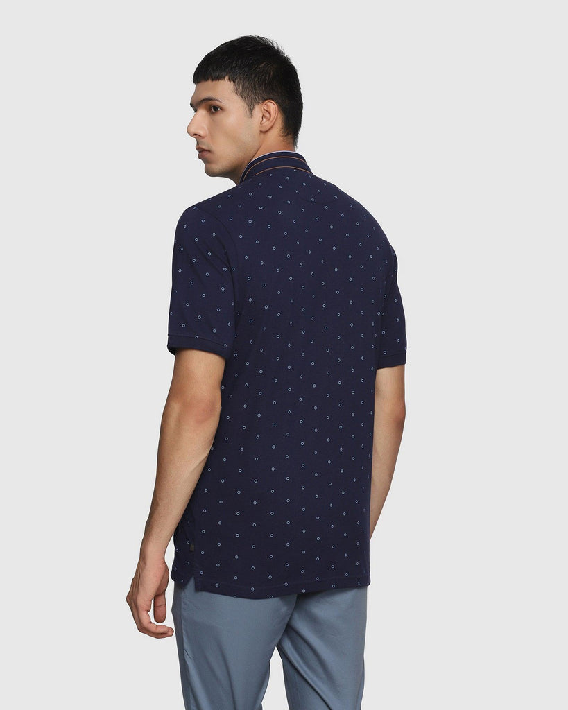 Henley Collar Navy Printed T-Shirt - Francis