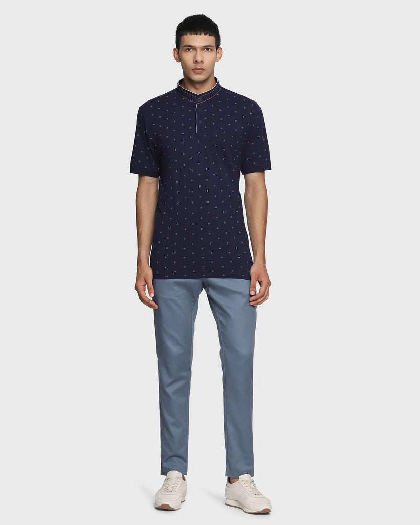 Henley Collar Navy Printed T-Shirt - Francis