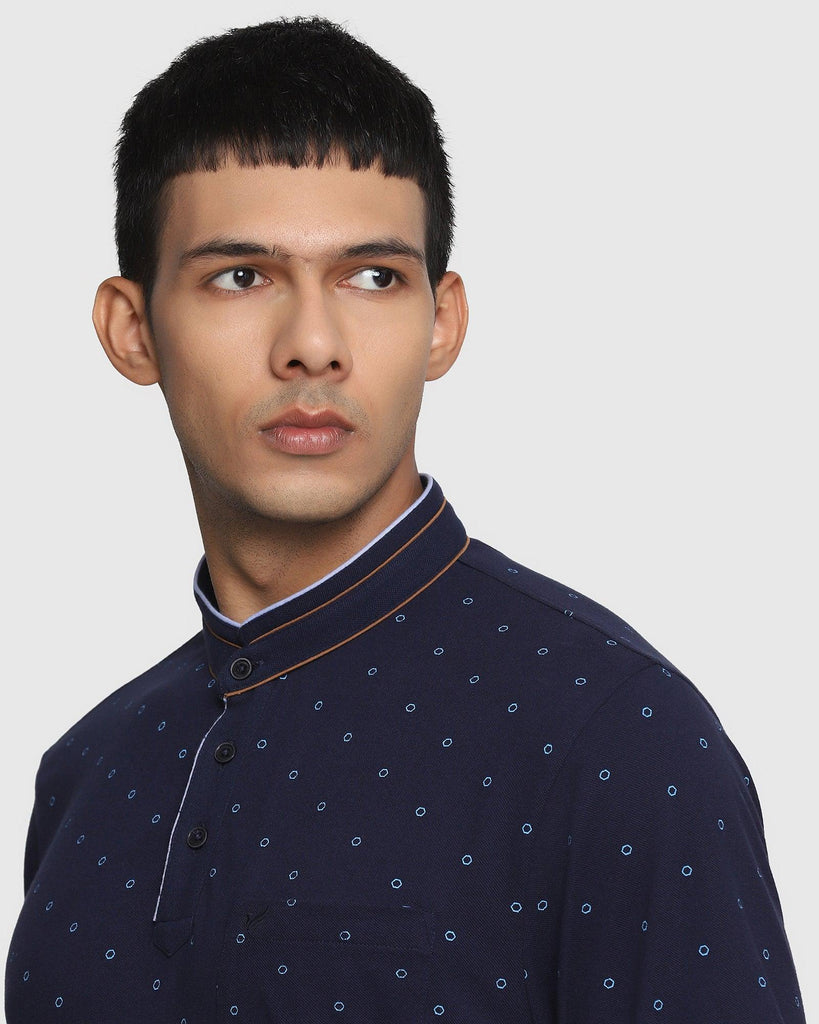 Henley Collar Navy Printed T-Shirt - Francis