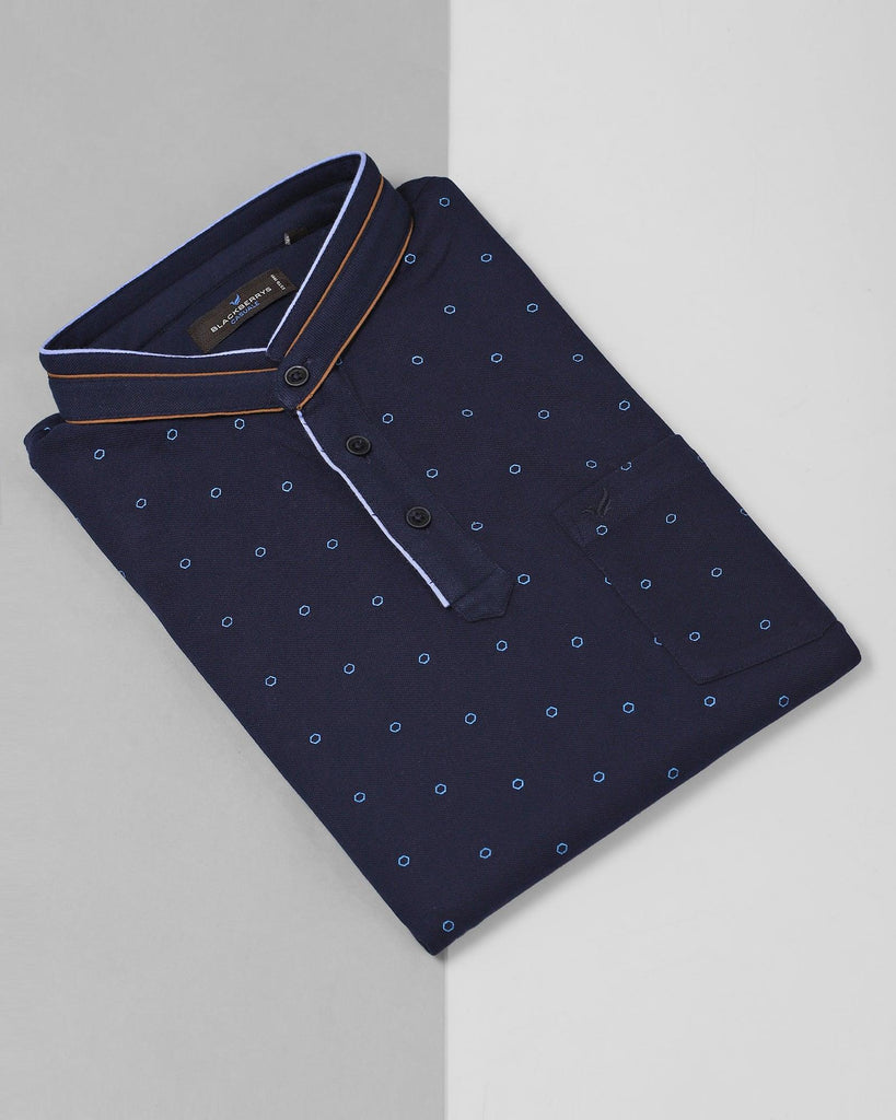 Henley Collar Navy Printed T-Shirt - Francis