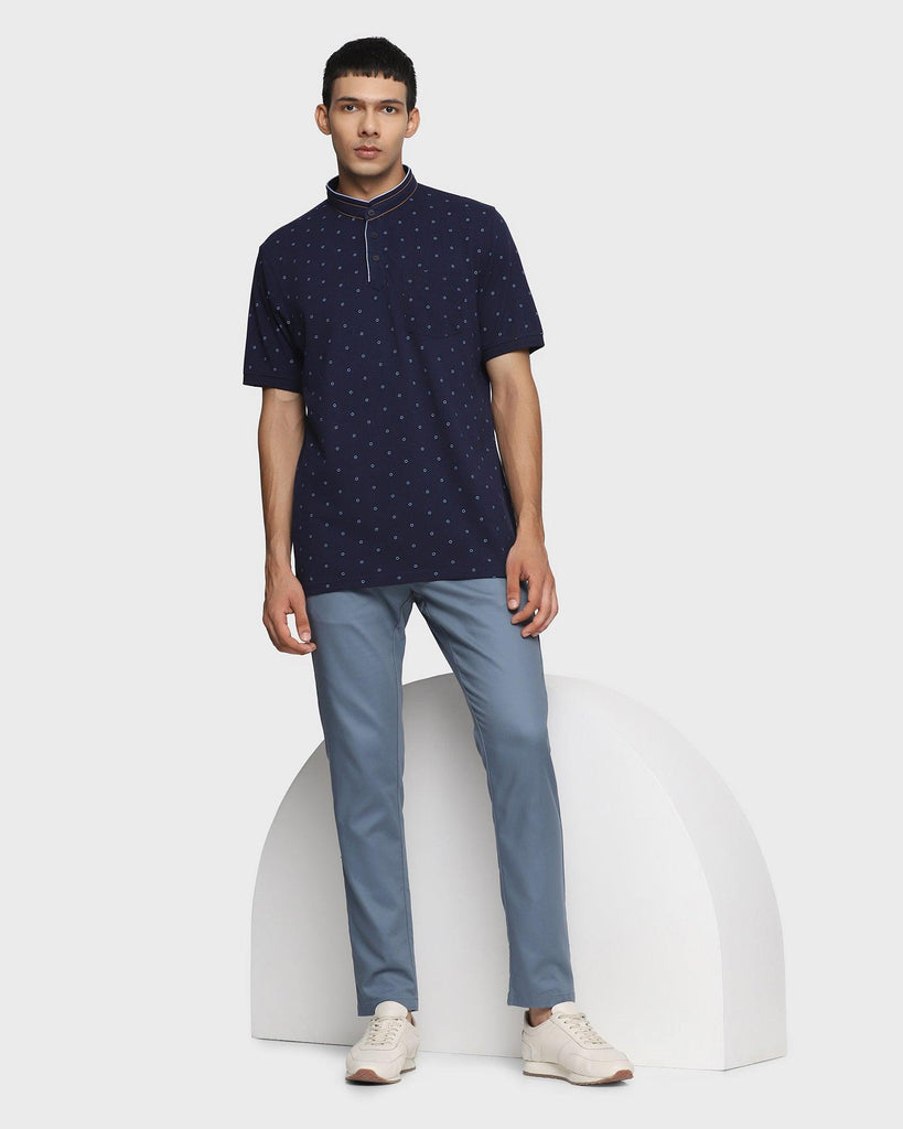 Henley Collar Navy Printed T-Shirt - Francis