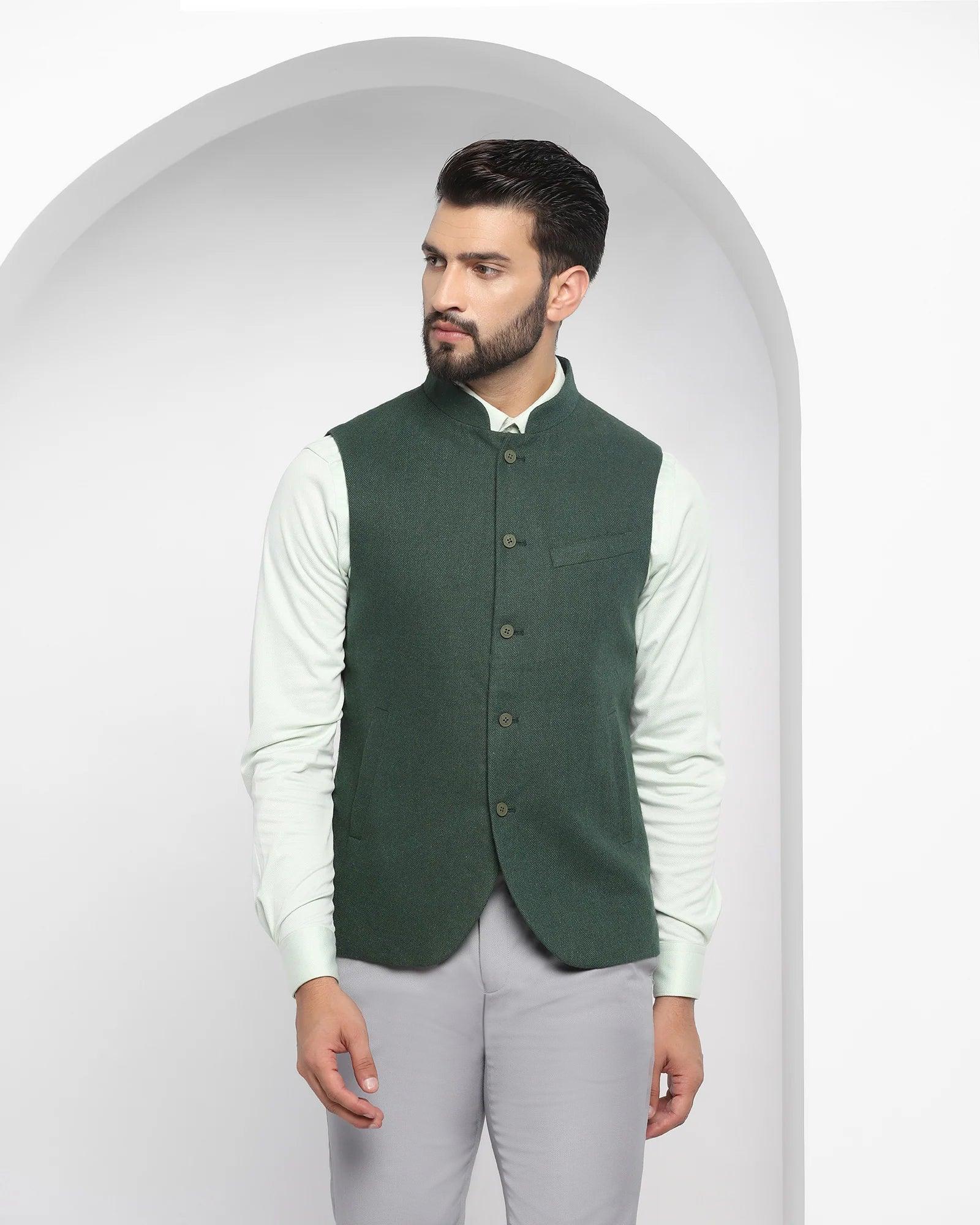 Bandhgala Casual Dark Green Textured Waistcoat Hades