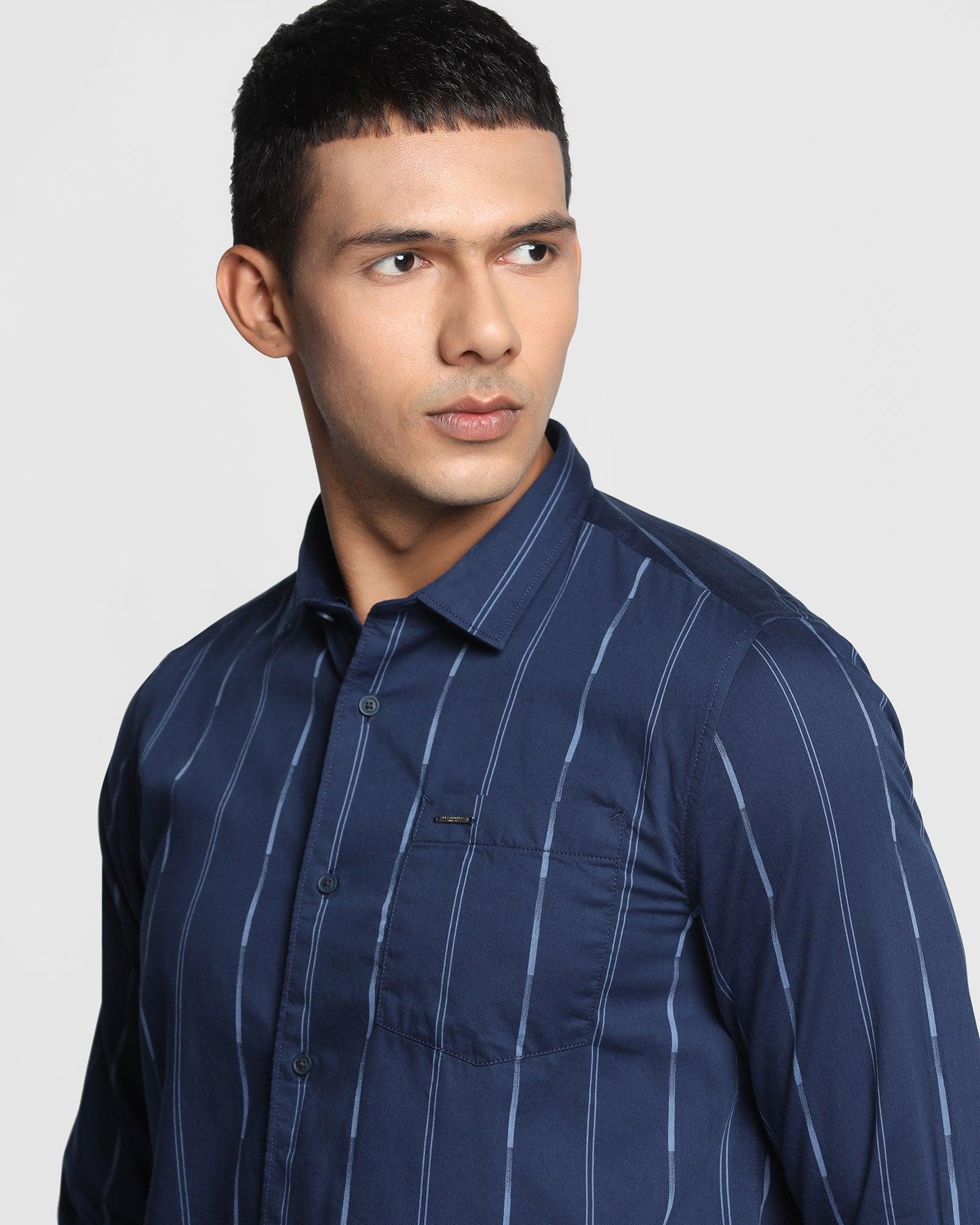 Casual Navy Striped Shirt - Lincon