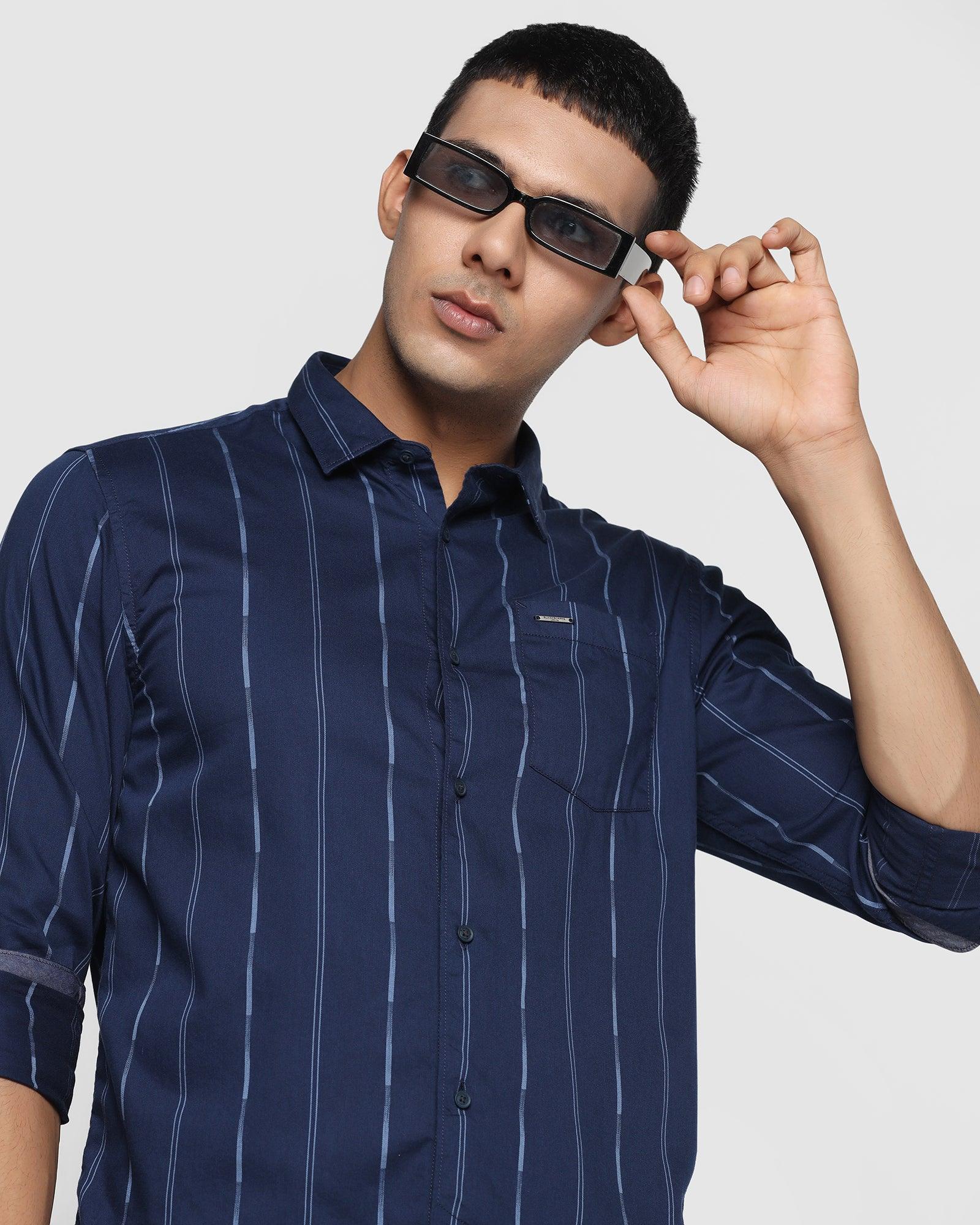 Stripe Casual Shirt In Navy (Lincon) - Blackberrys