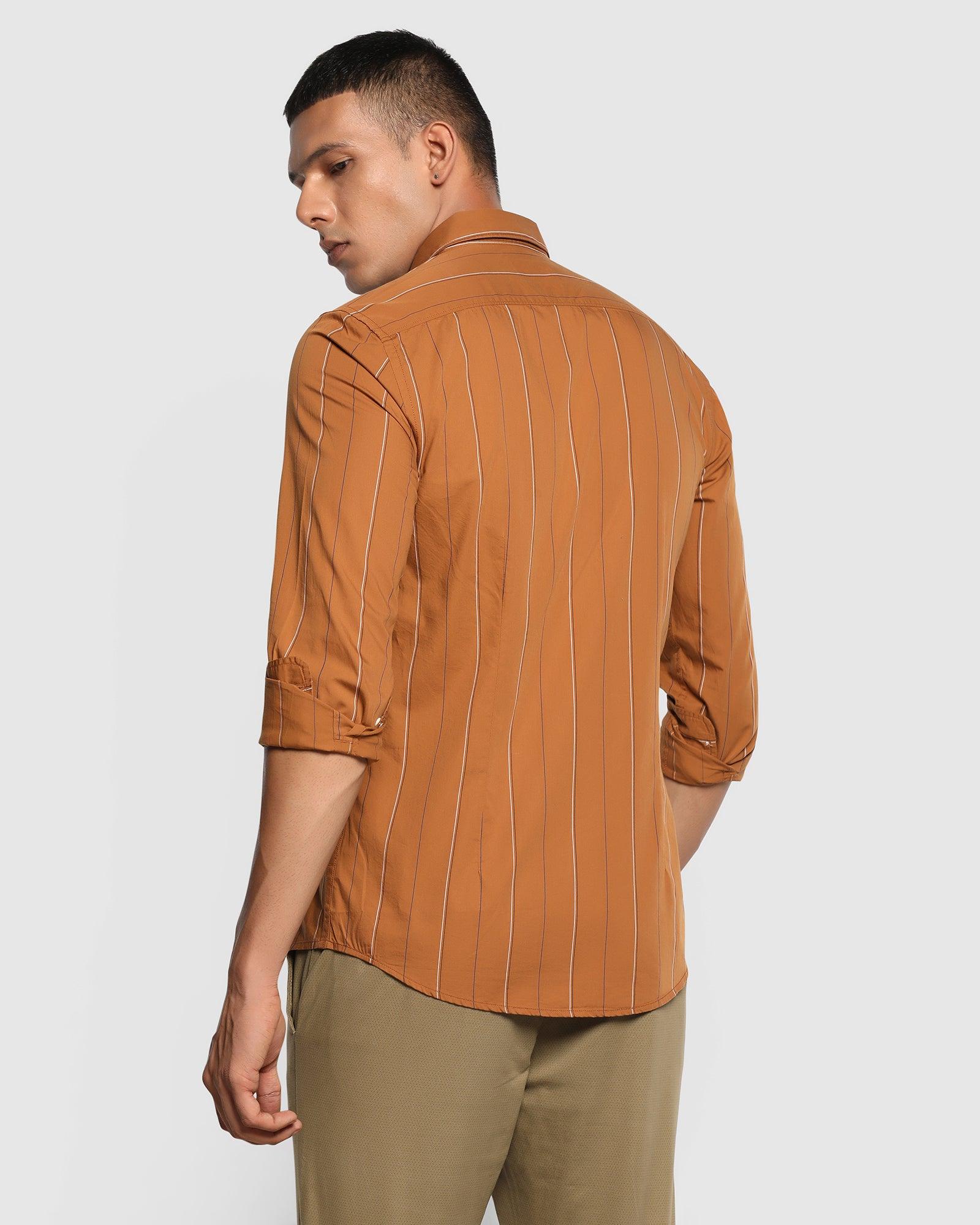 Casual Tobacco Brown Striped Shirt - Mystic