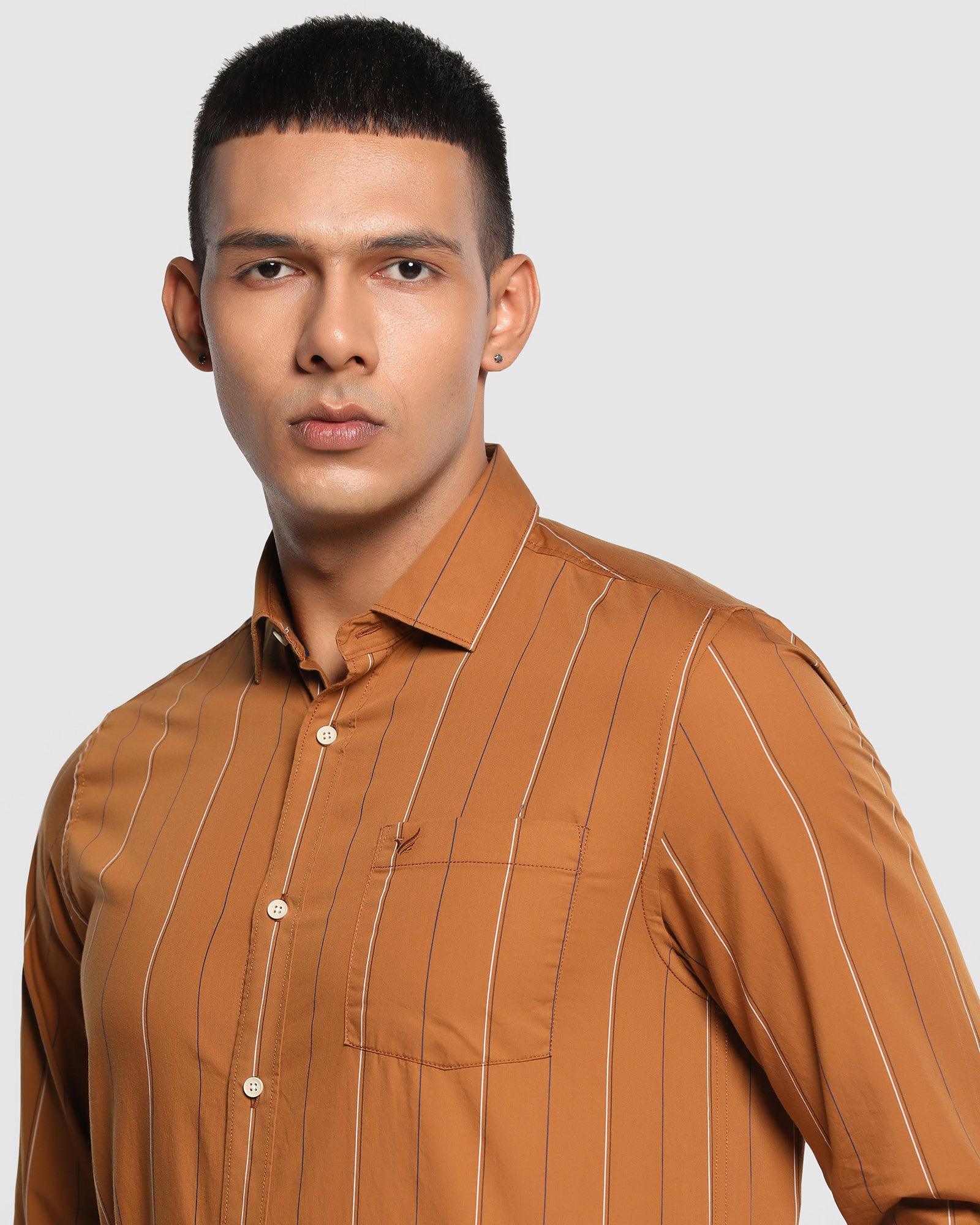 Casual Tobacco Brown Striped Shirt - Mystic