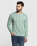 Stripe Crew Neck Sweater In Dusty Green (Vero) - Blackberrys