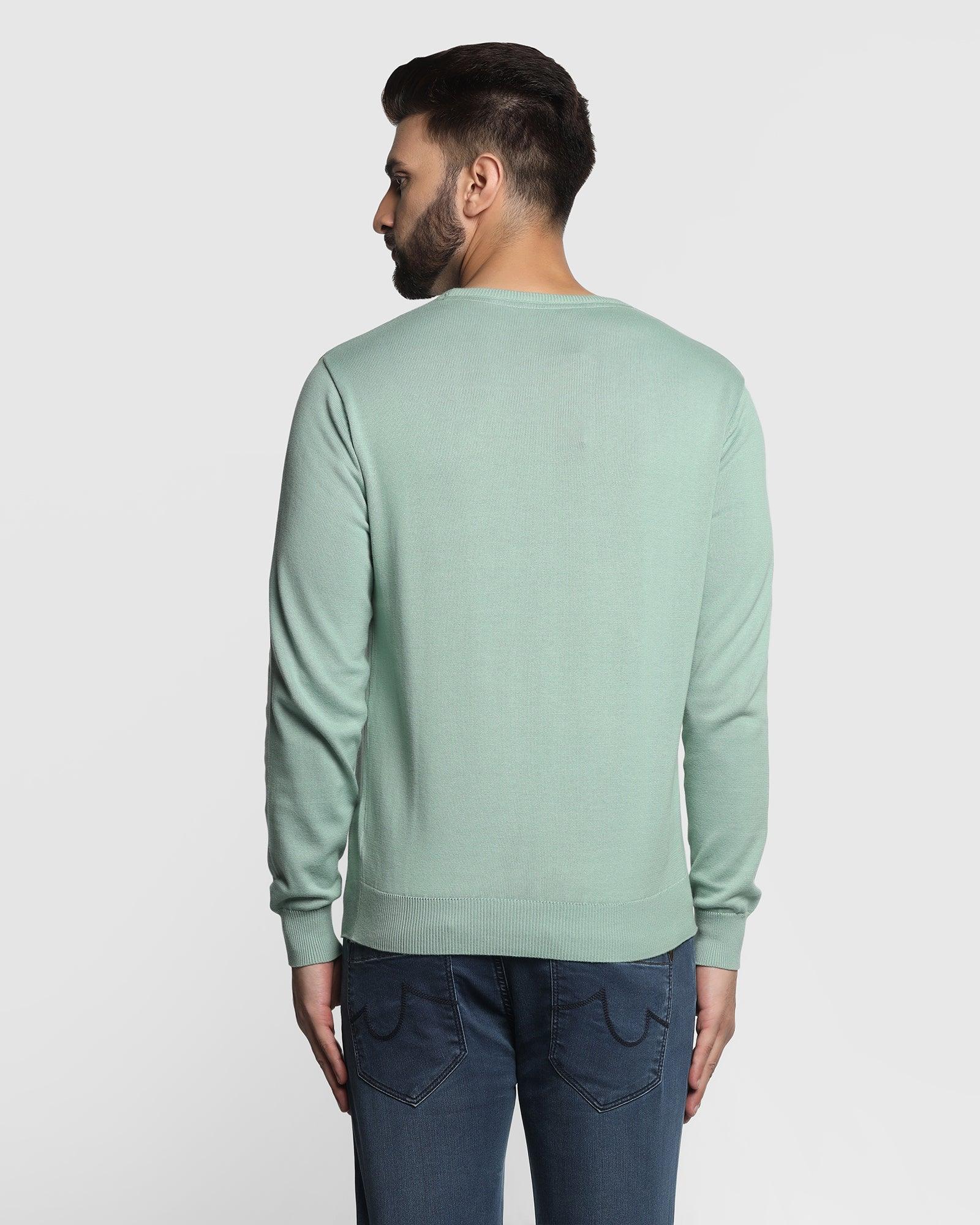 Stripe Crew Neck Sweater In Dusty Green (Vero) - Blackberrys
