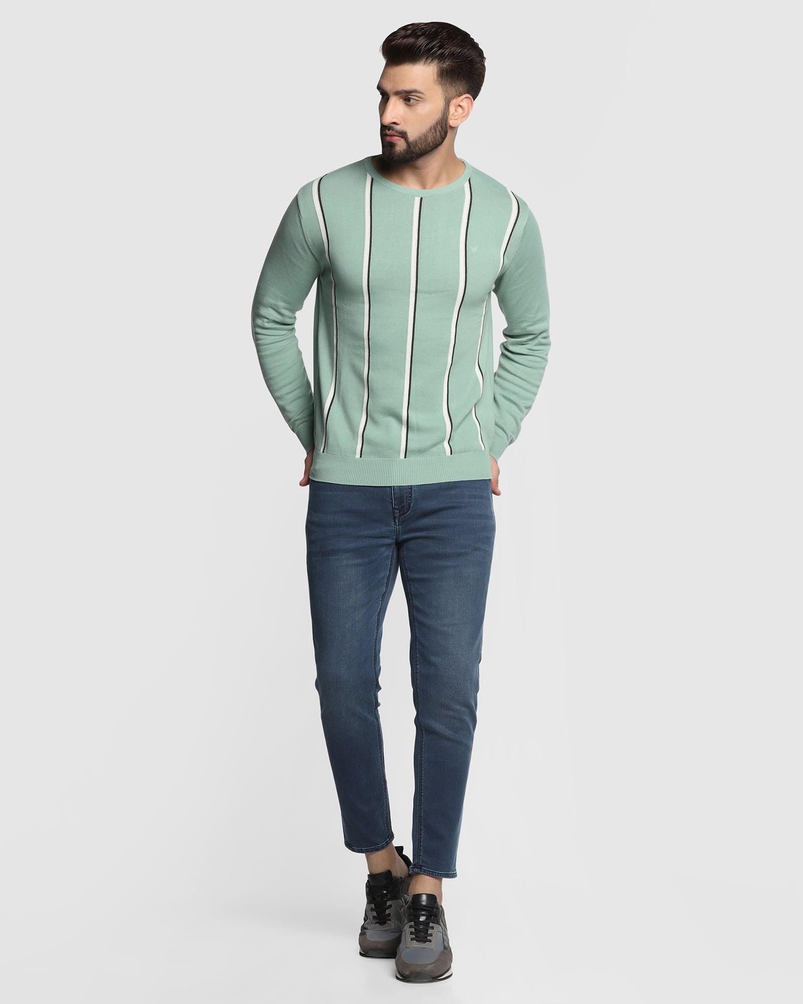 Stripe Crew Neck Sweater In Dusty Green (Vero) - Blackberrys