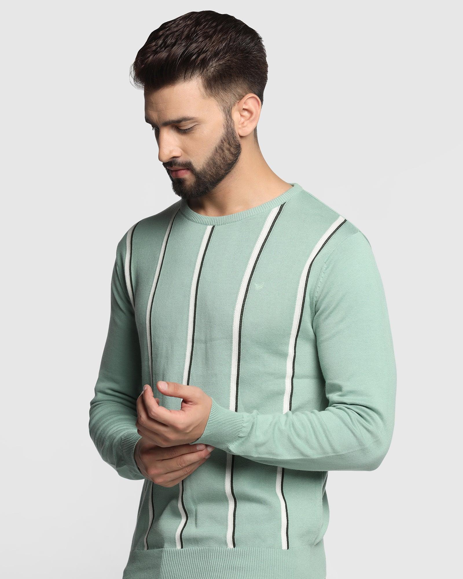 Stripe Crew Neck Sweater In Dusty Green (Vero) - Blackberrys