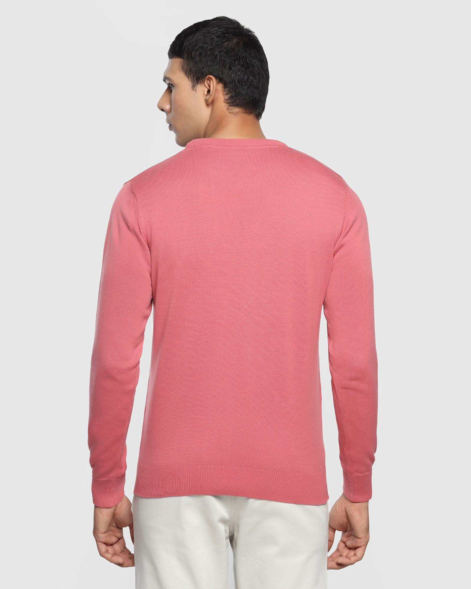 Crew Neck Dusty Pink Solid Sweater - Riddle