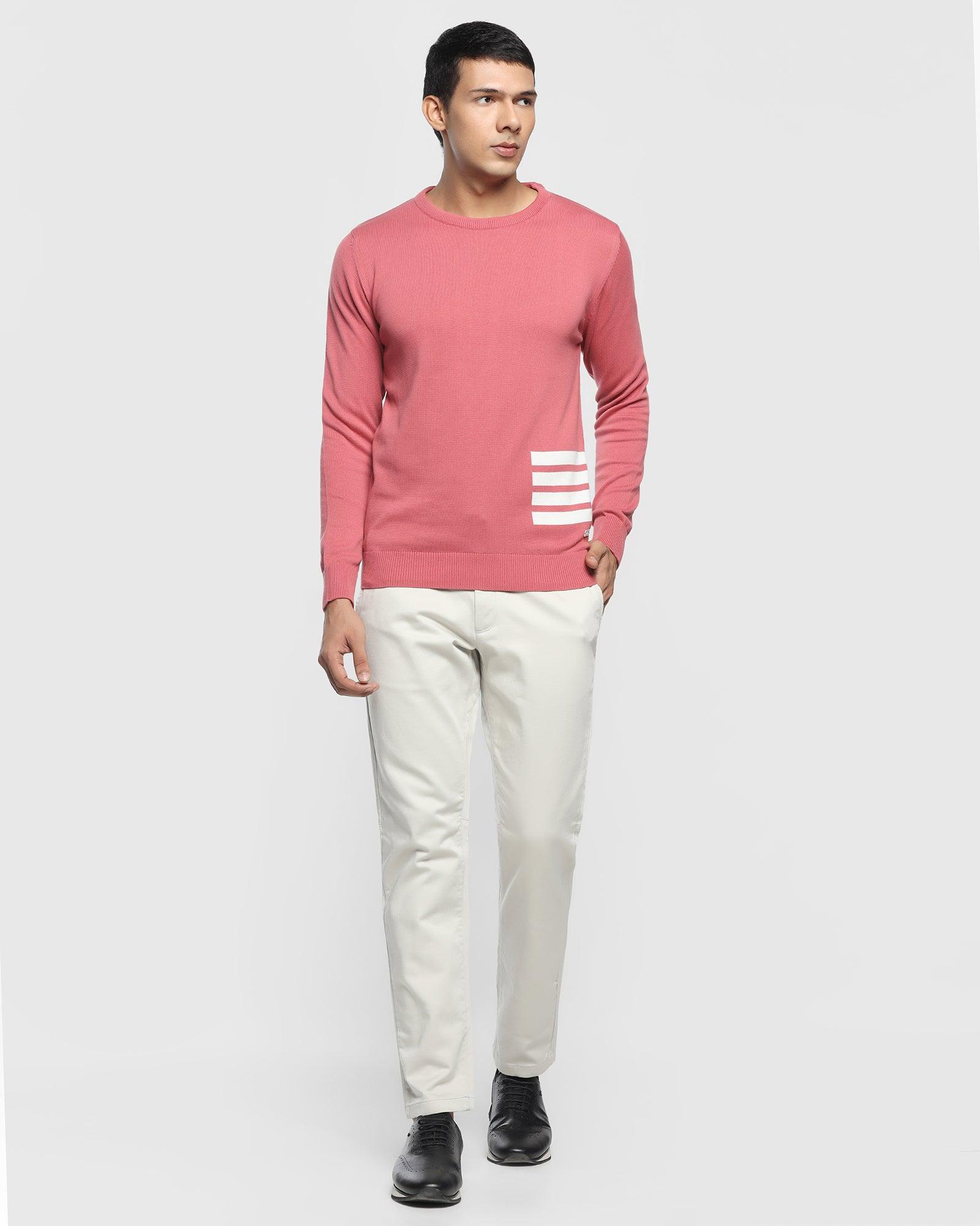 Crew Neck Dusty Pink Solid Sweater - Riddle