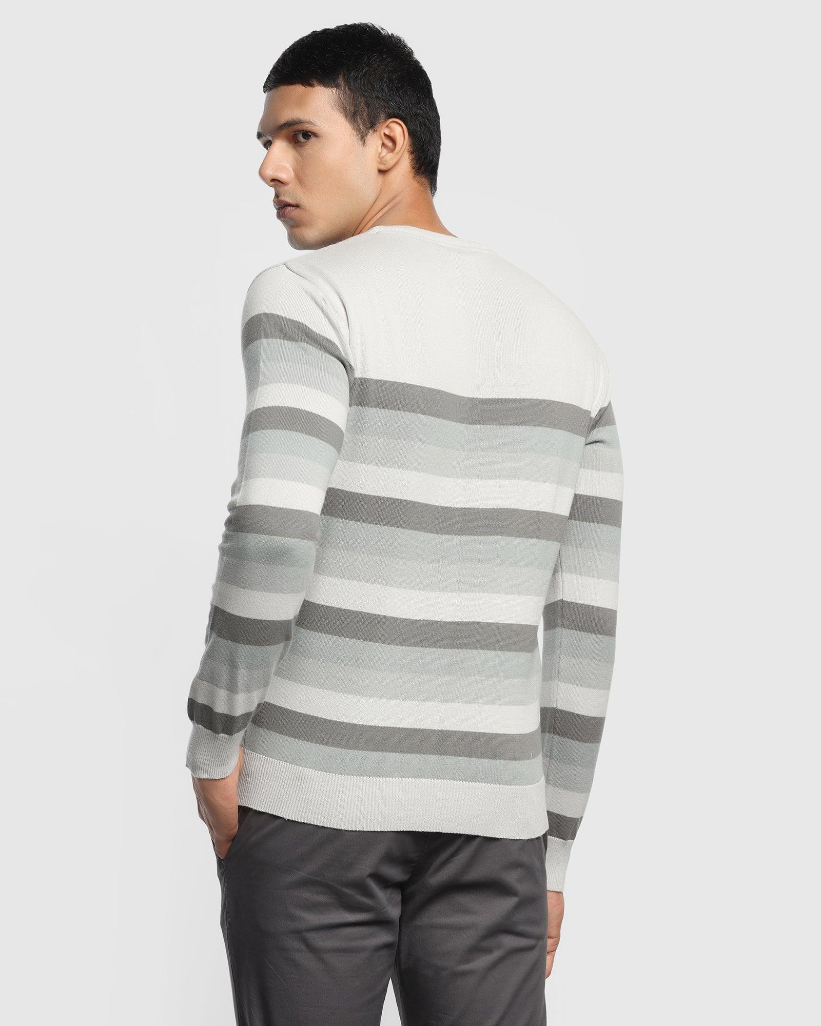Crew Neck Grey Striped Sweater - Dora