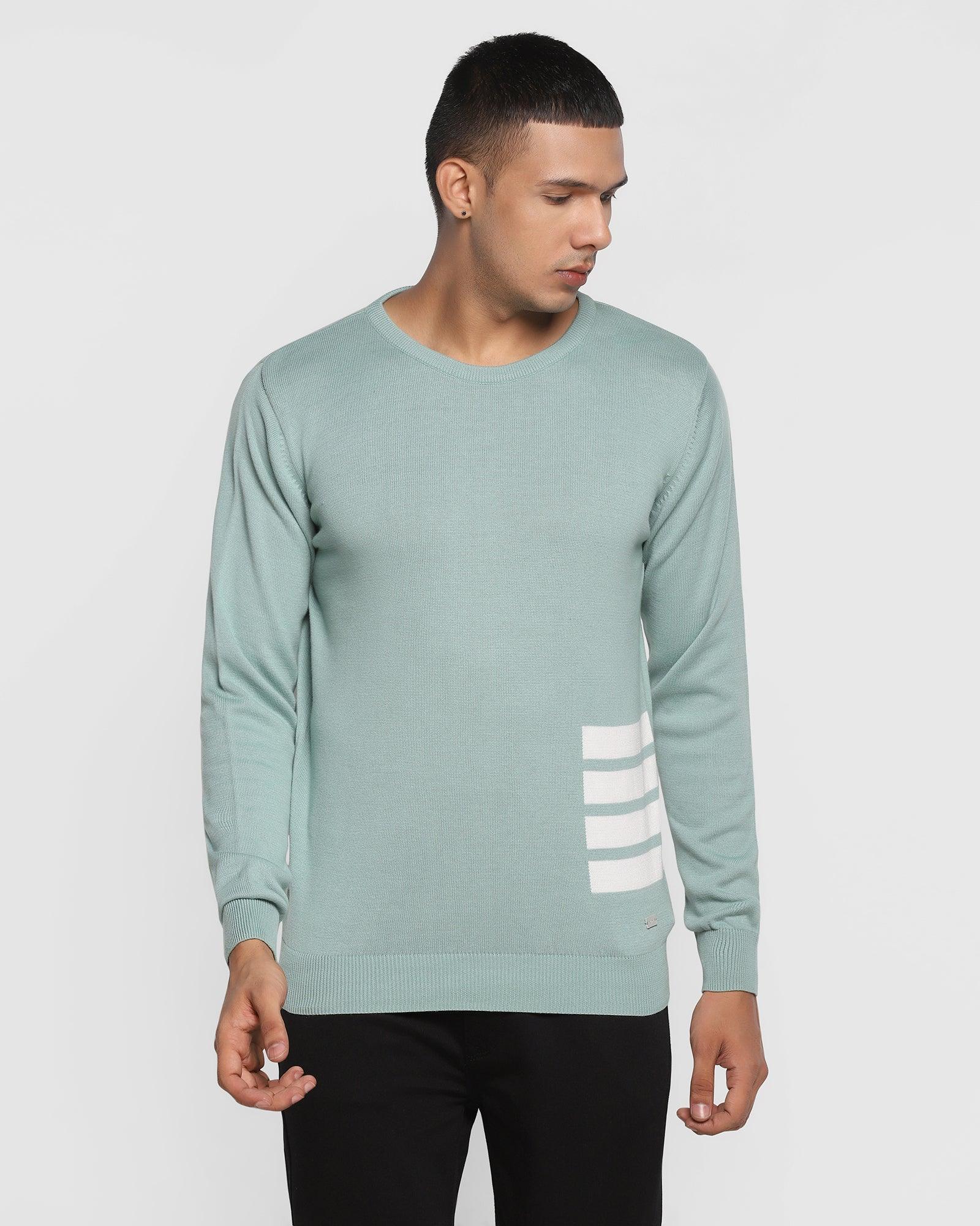 Crew Neck Pistachio Green Solid Sweater - Riddle