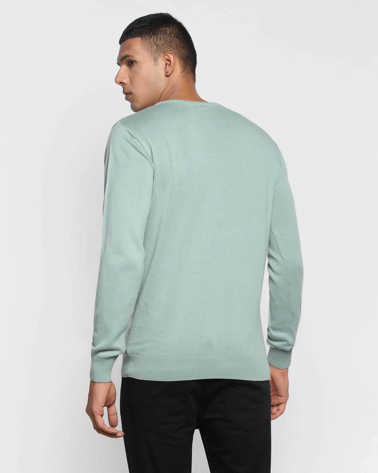 Crew Neck Pistachio Green Solid Sweater - Riddle