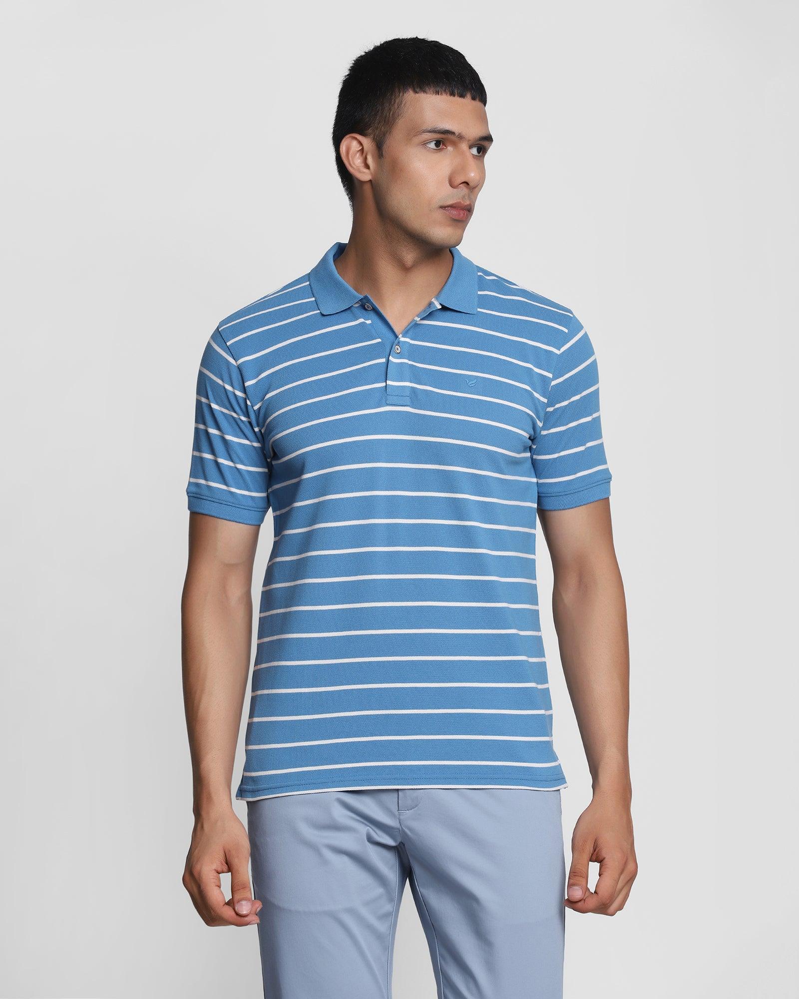 Polo Mid Blue Striped T Shirt - Striper