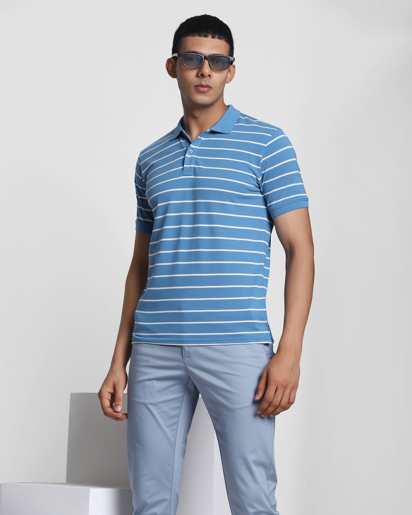 Polo Mid Blue Striped T Shirt - Striper