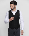 Printed Formal V-Neck Waistcoat In Black (Tereno) - Blackberrys