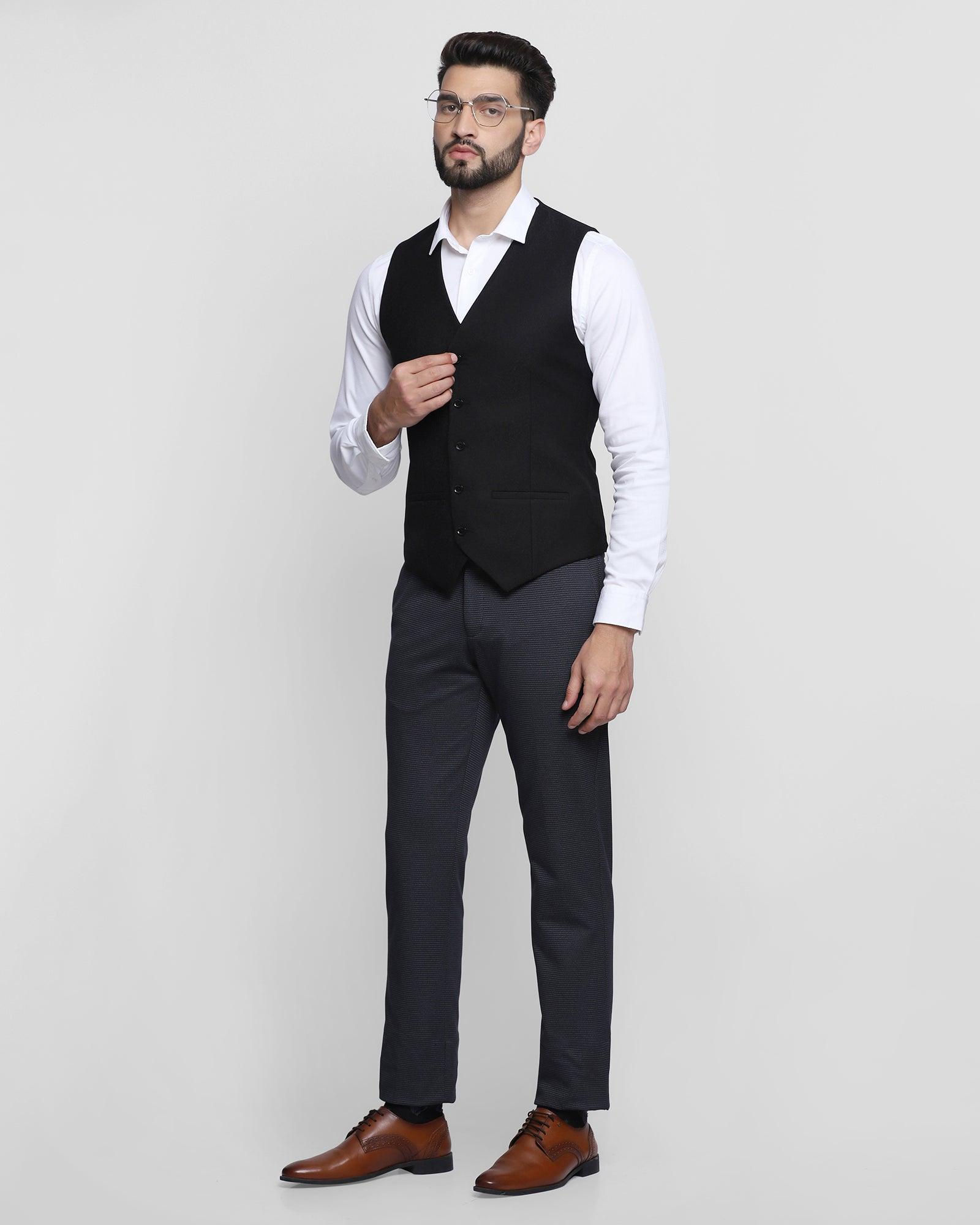 Printed Formal V-Neck Waistcoat In Black (Tereno) - Blackberrys