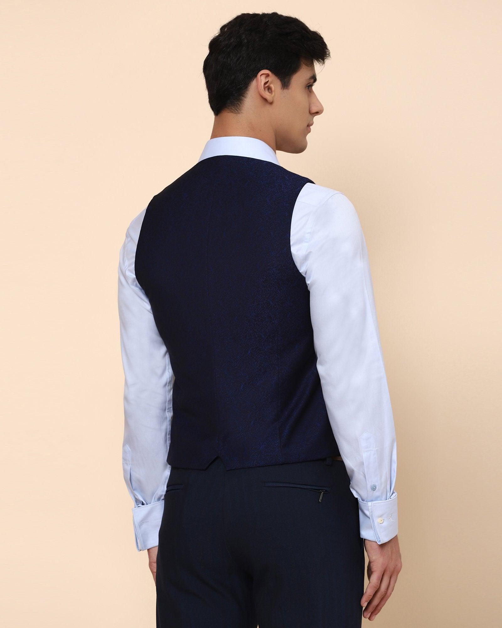 Tereno Jacquard Multitude Waist Coat In Navy Blue - blackberrys-clothing