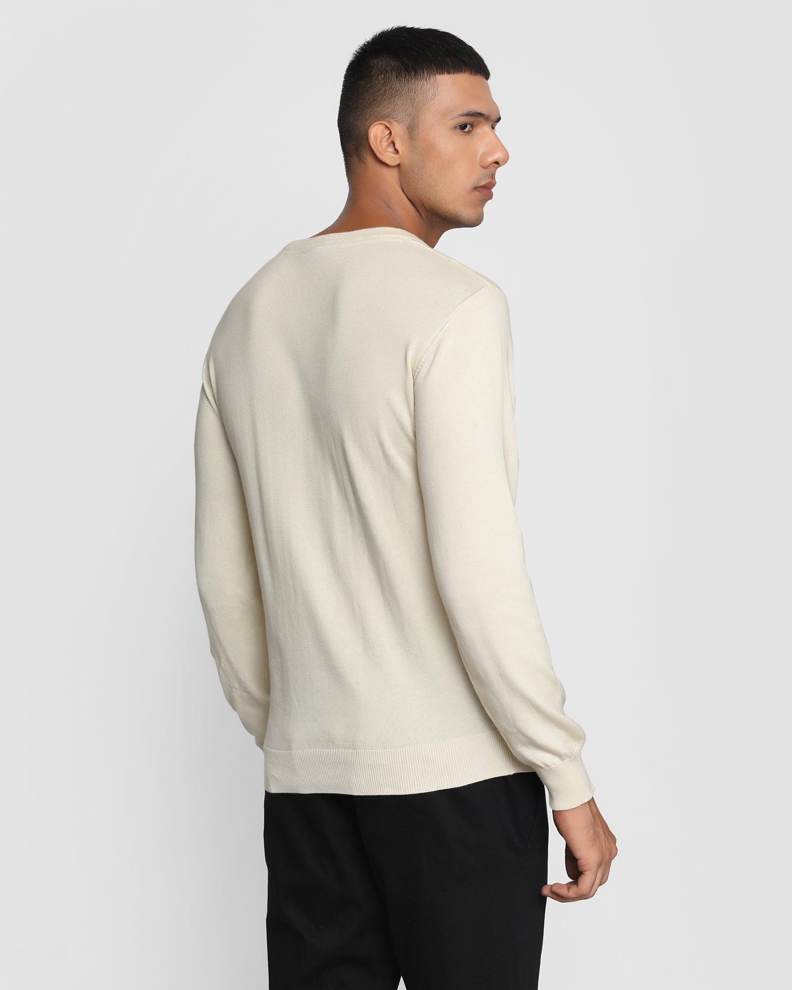 Crew Neck Off White Textured Sweater - Sant
