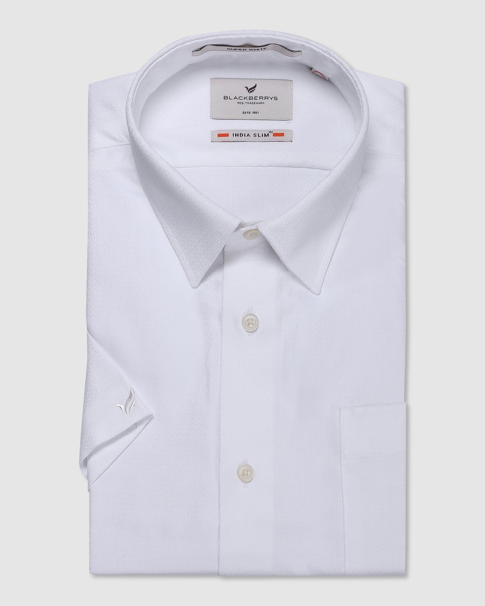 Formal Half Sleeve White Textured Shirt - George - Blackberrys