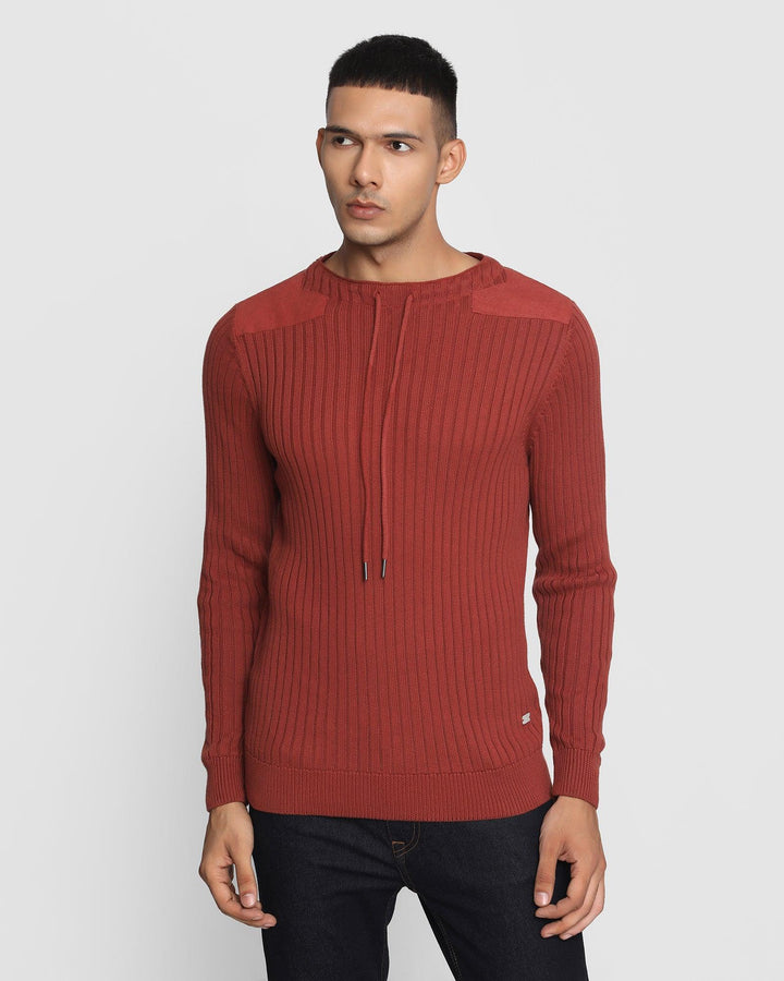 Crew Neck Rust Textured Sweater - Lucy