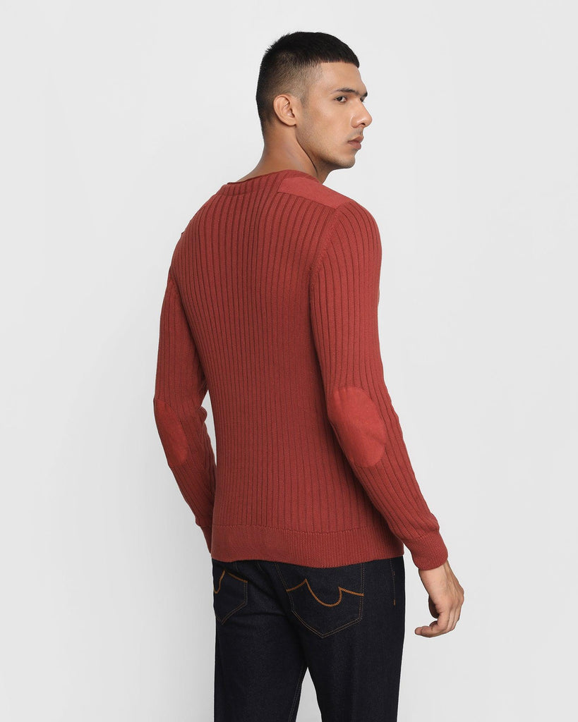 Crew Neck Rust Textured Sweater - Lucy